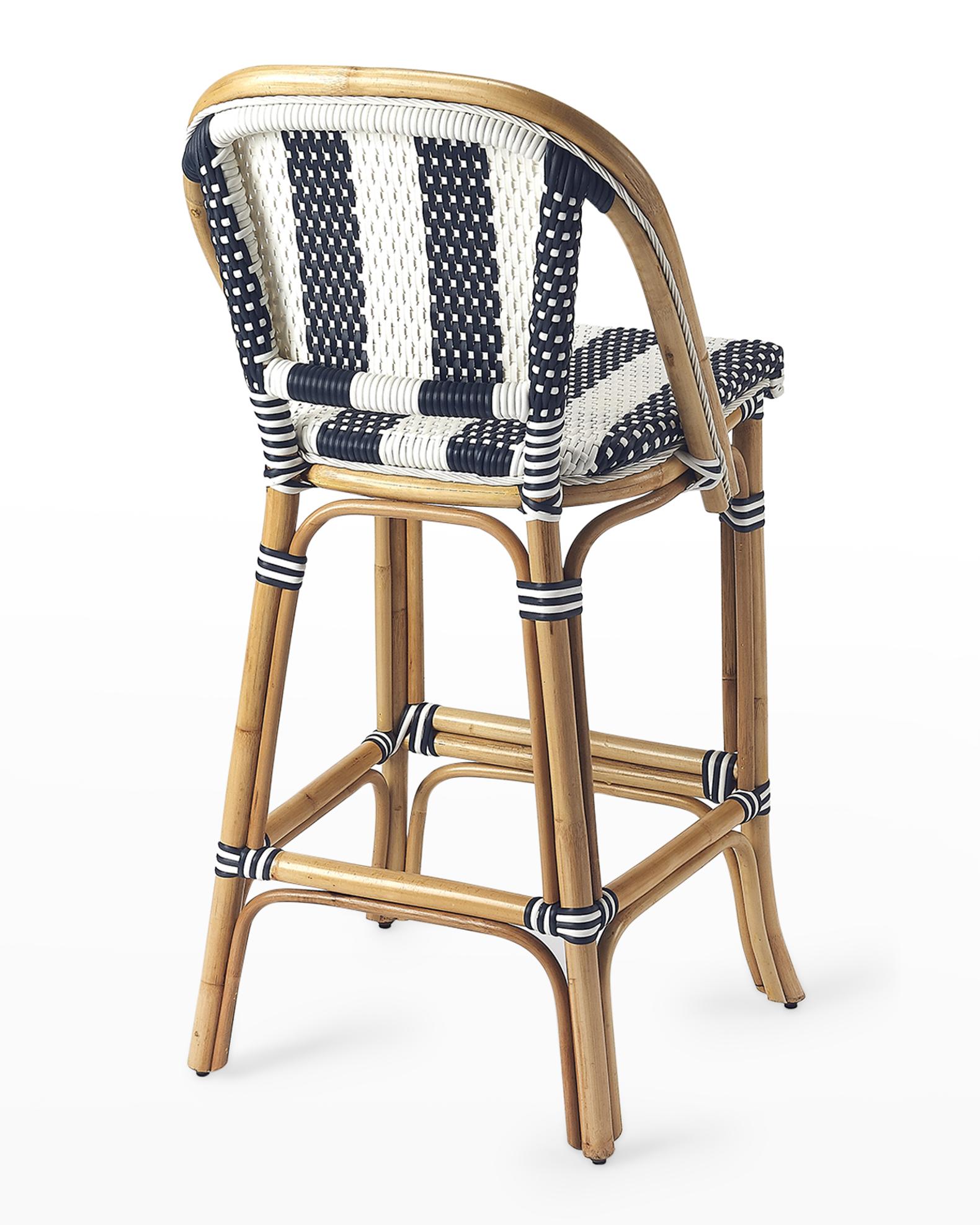Butler Specialty Co Blue & White Stripe Rattan Bar Stool | Neiman Marcus