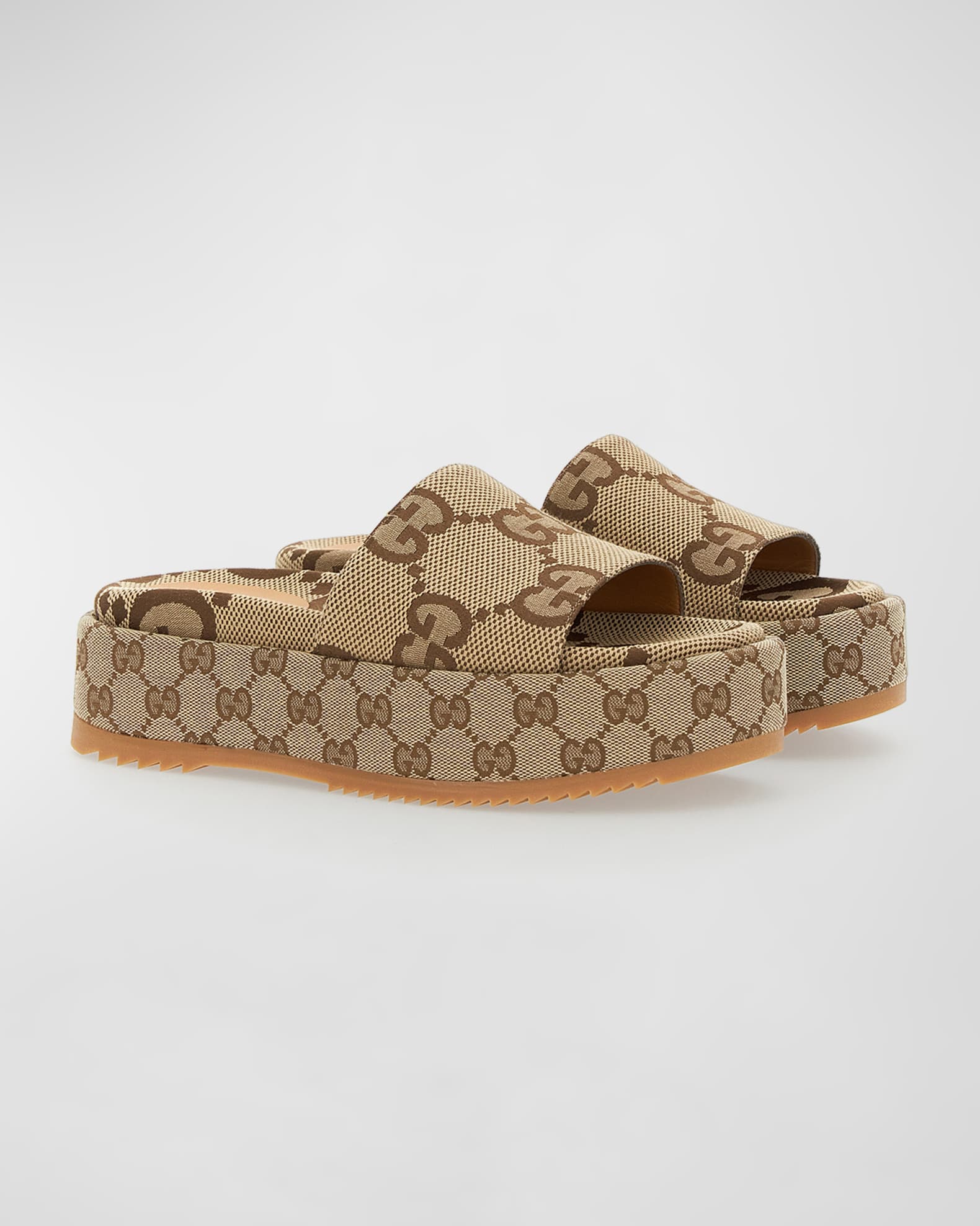 Gucci Angelina GG Canvas Flatform Slide Sandals | Neiman Marcus