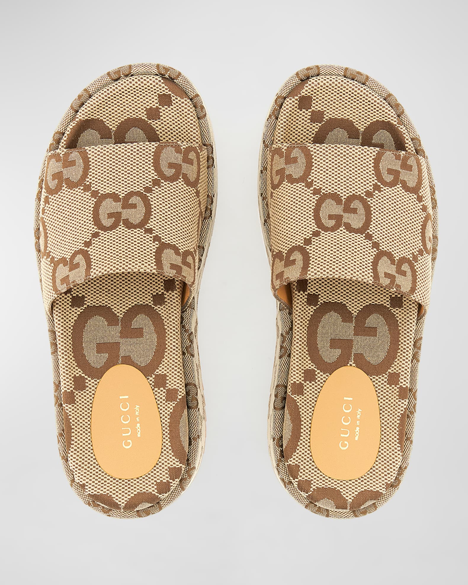 Gucci Angelina GG Canvas Flatform Slide Sandals | Neiman Marcus