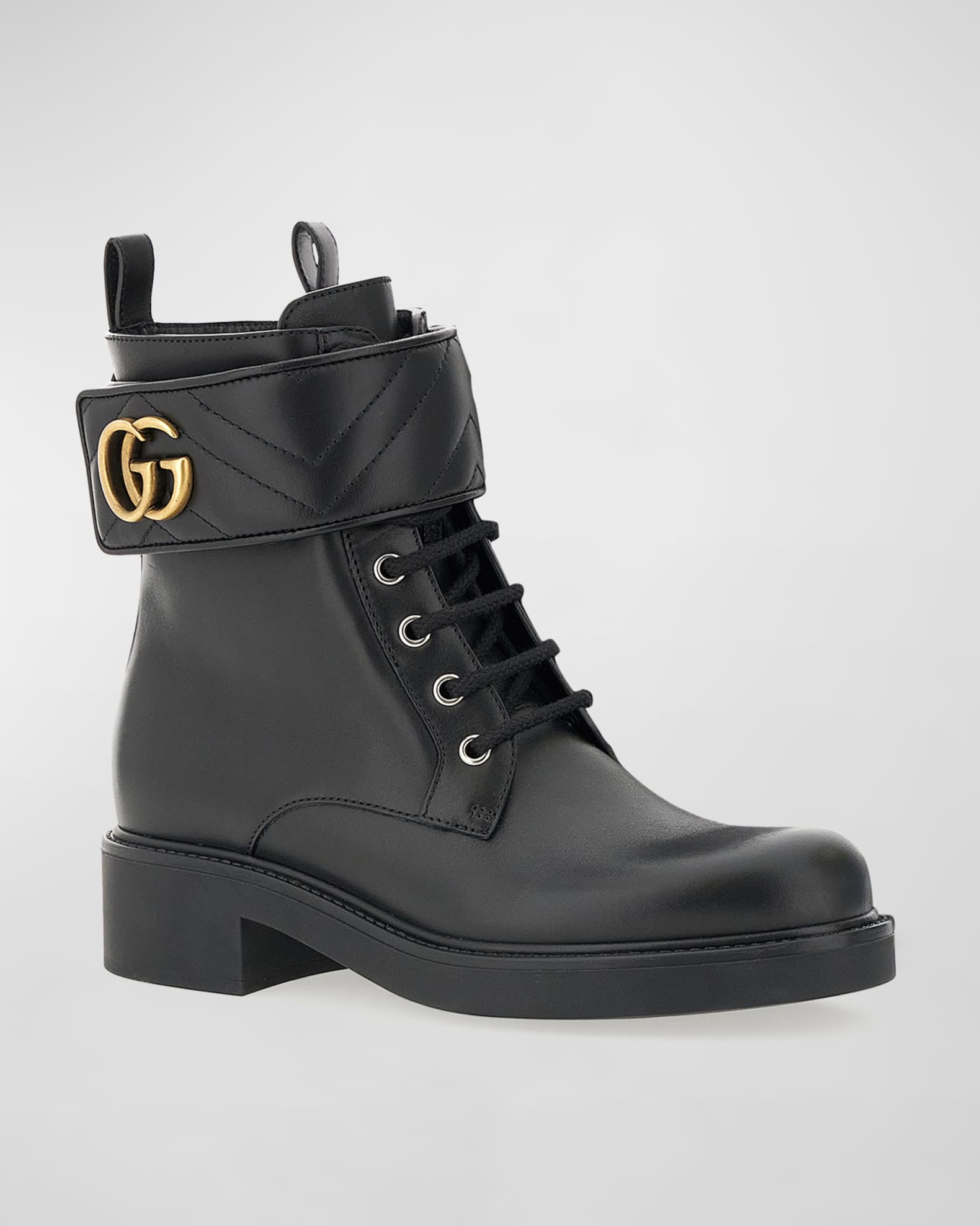Gucci Marmont GG Leather Lace-Up Booties | Neiman Marcus