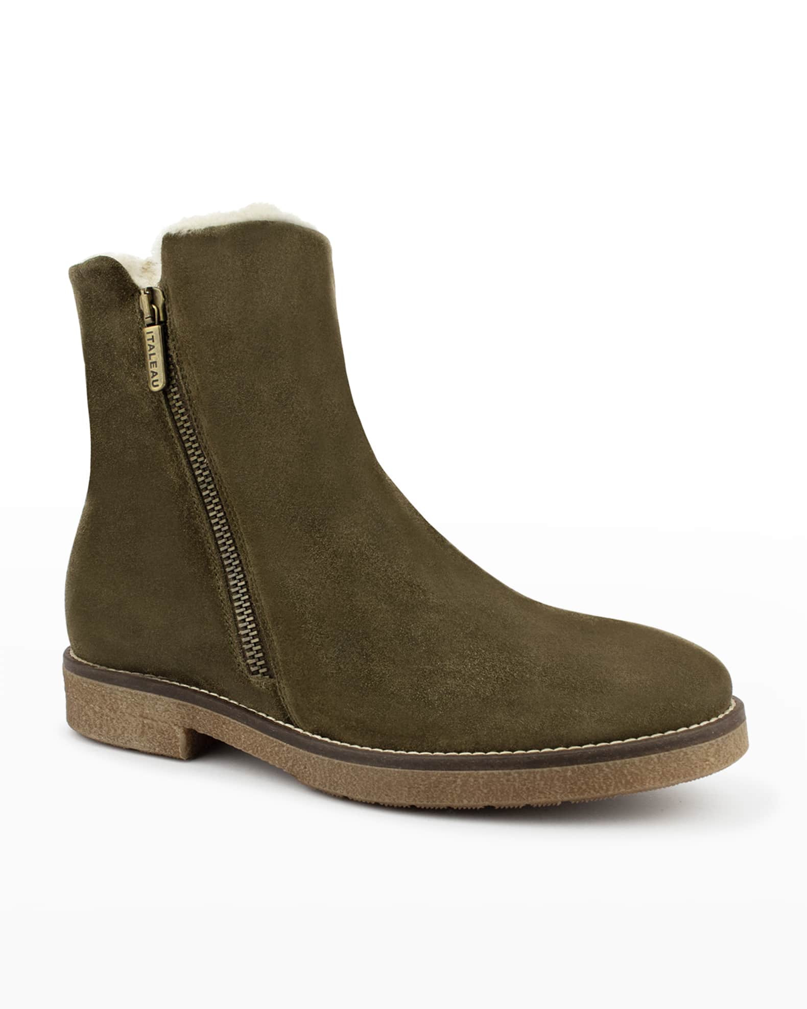 Italeau Fiorella Suede Shearling Booties | Neiman Marcus