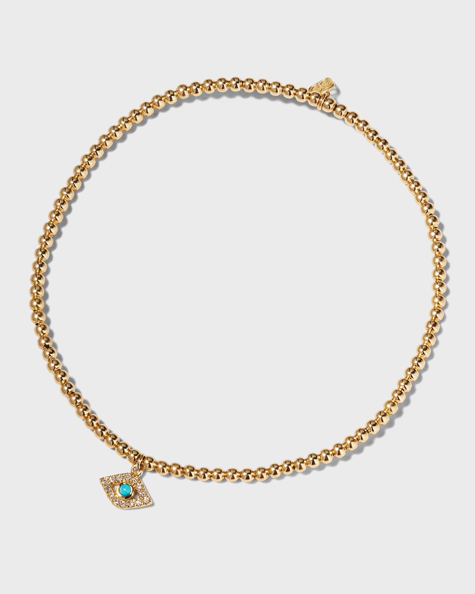 2mm Gold Bead Bracelet with Diamond Bezel Evil Eye Charm 0