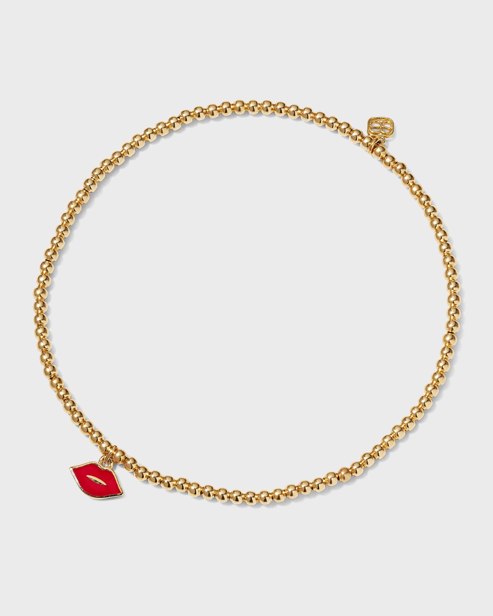 Sydney Evan 2mm Gold Bead Bracelet with Enamel Lips Charm