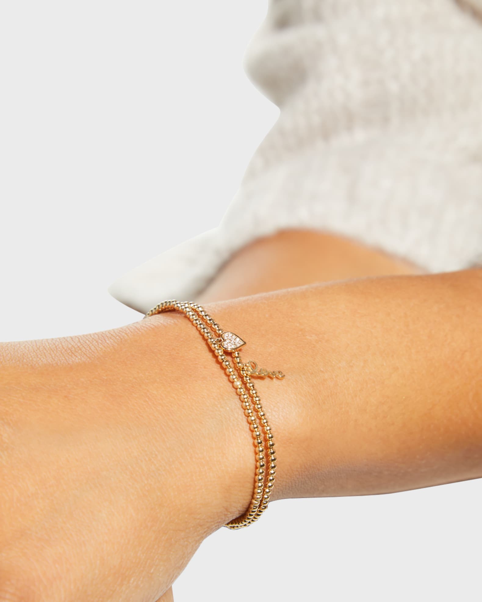 Sydney Evan 2mm Gold Bead Bracelet with Pure Love Charm Neiman Marcus