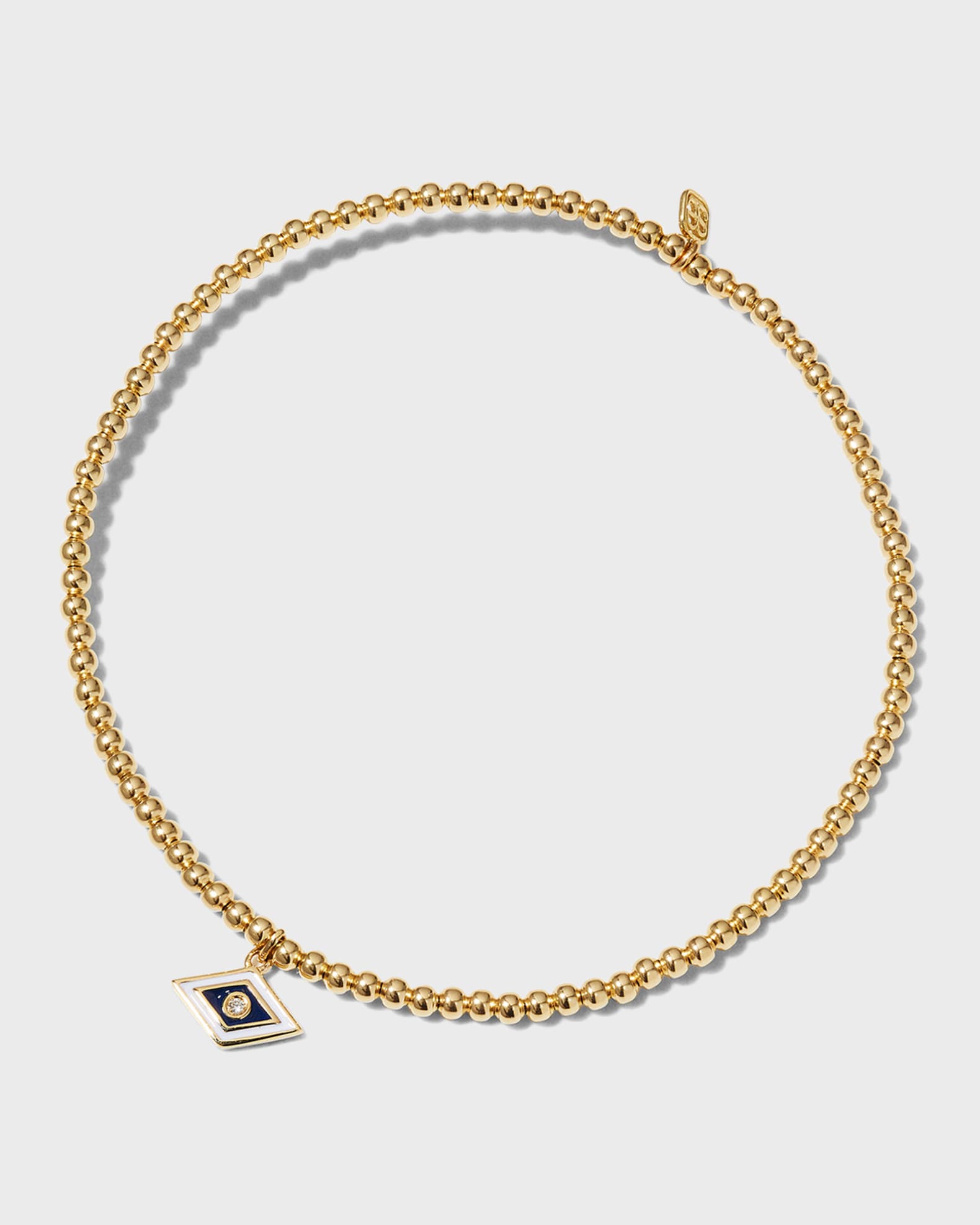 2mm Gold Bead Bracelet with Enamel Groovy Evil Eye Charm 0