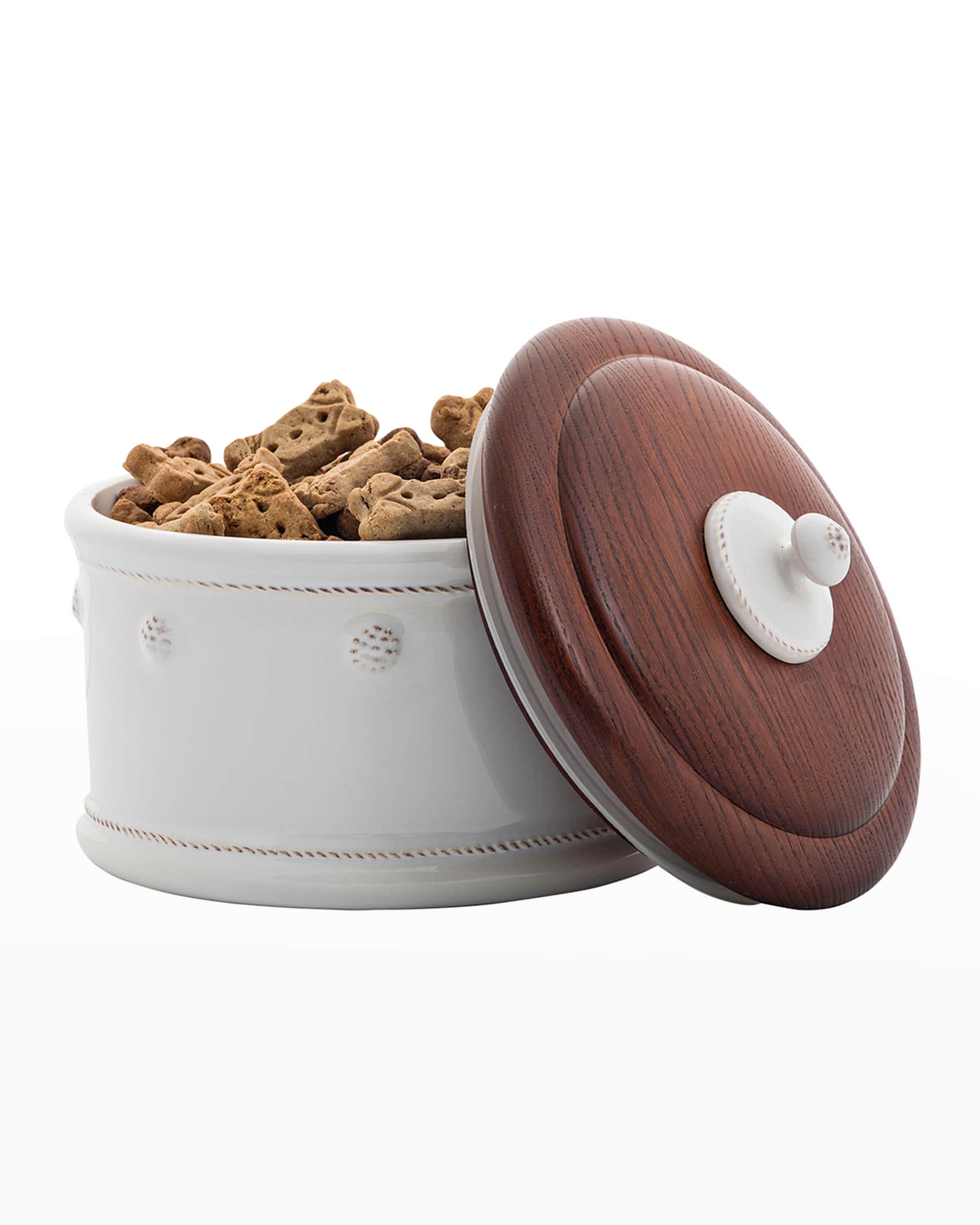 Juliska Berry & Thread Dog Treat Canister with Wooden Lid Whitewash