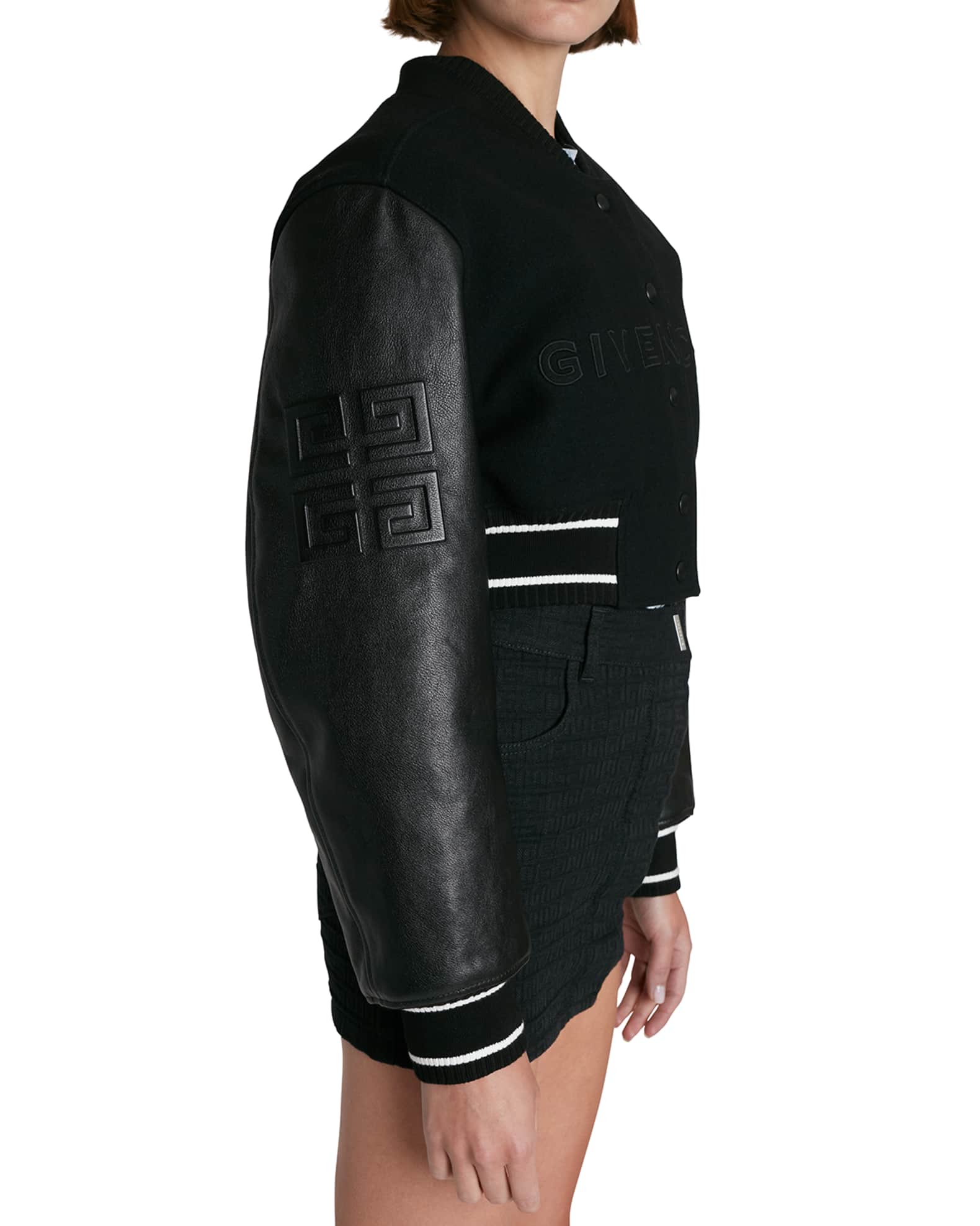 うのにもお得な情報満載！ Givenchy Mixed-Media Jacket Bomber Crop Logo-Embroidered ジャケット・アウター