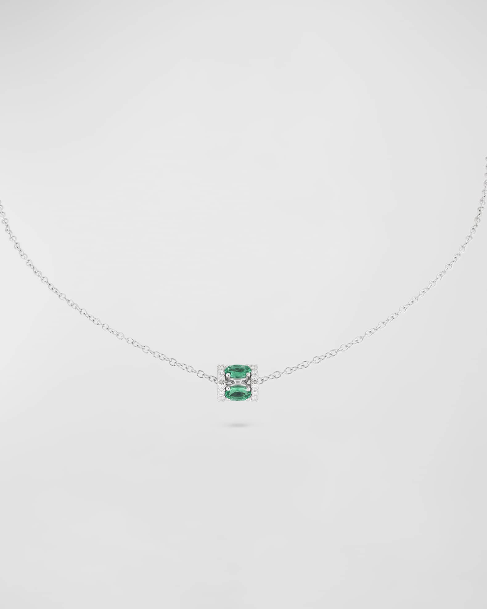 Procida 18K White Gold Emerald and Diamond Pendant Necklace 0