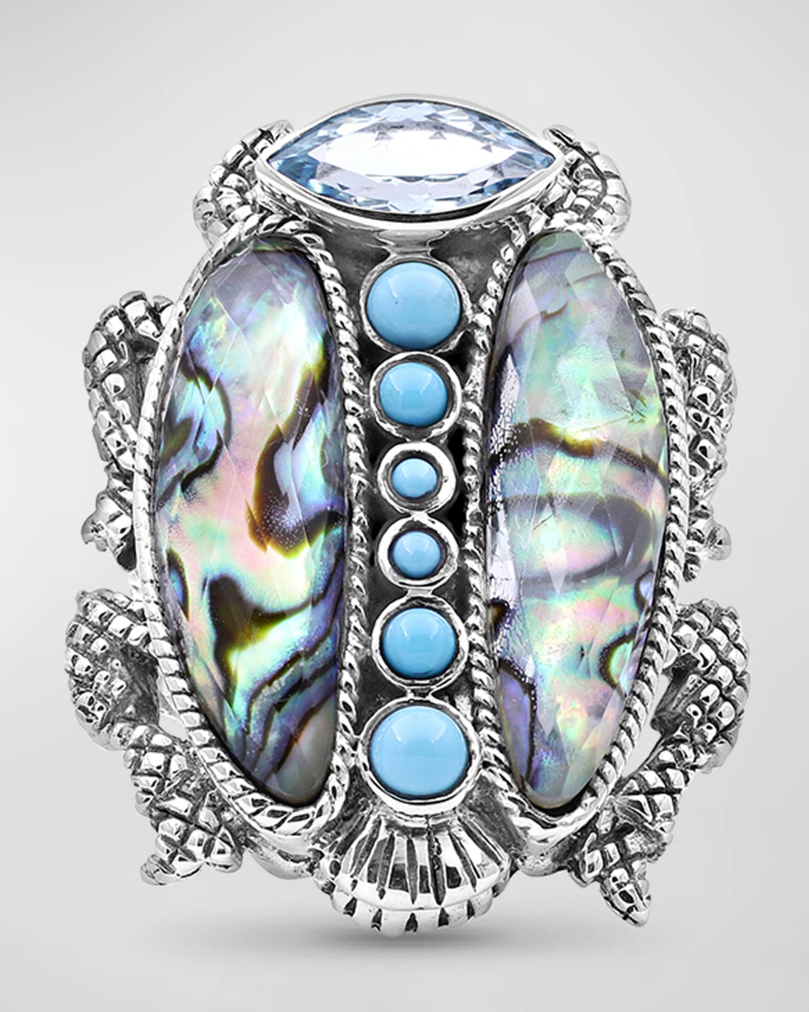 Stephen Dweck Blue Topaz and Turquoise Scarab Ring Size 7 Neiman Marcus