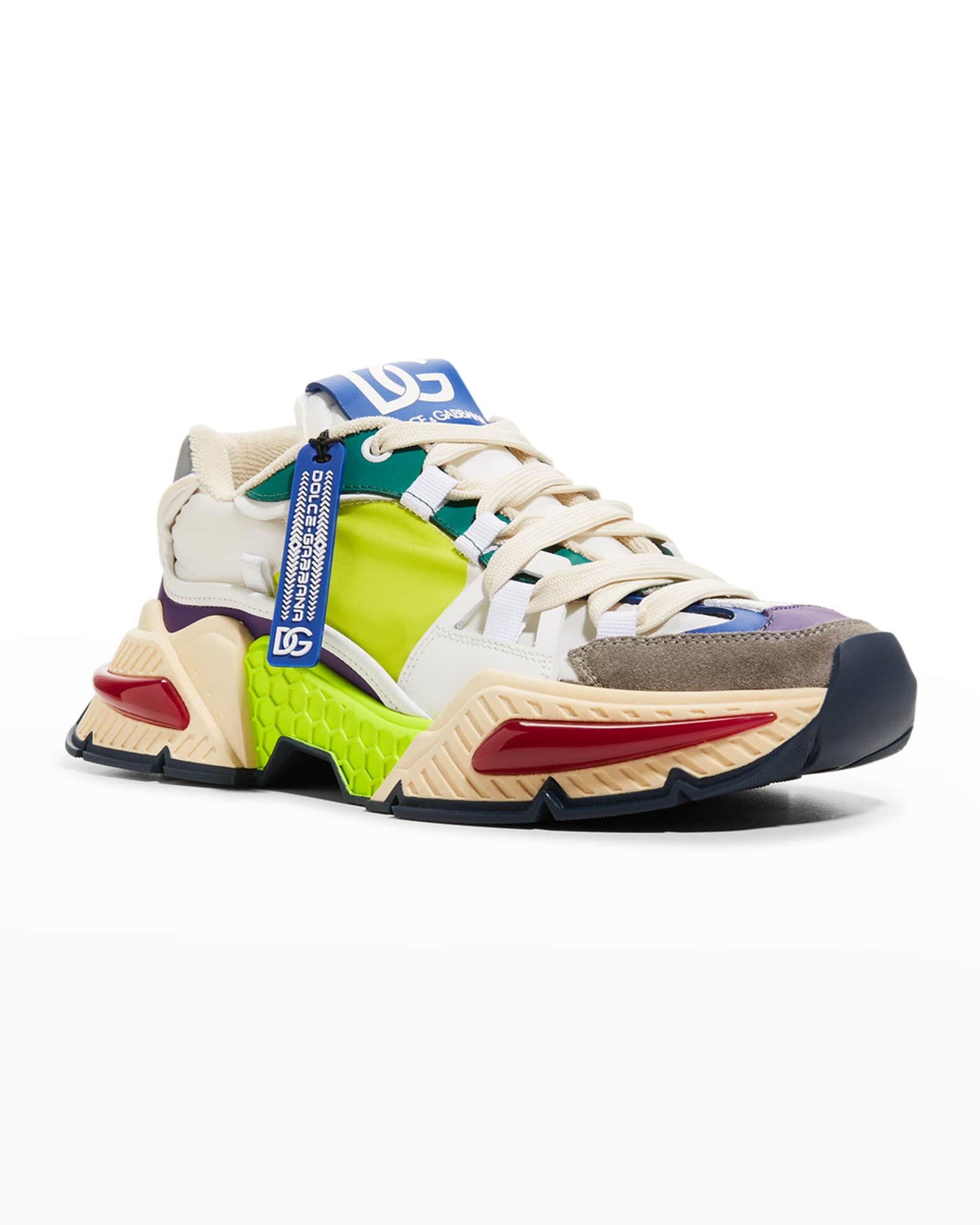 dolce & gabbana men's neon colorblock trainer sneakers