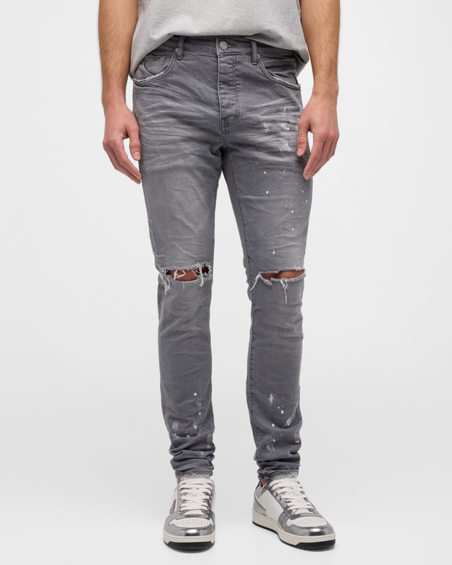 PURPLE Men's Knee-Slit Jeans with Paint Splatter | Neiman Marcus
