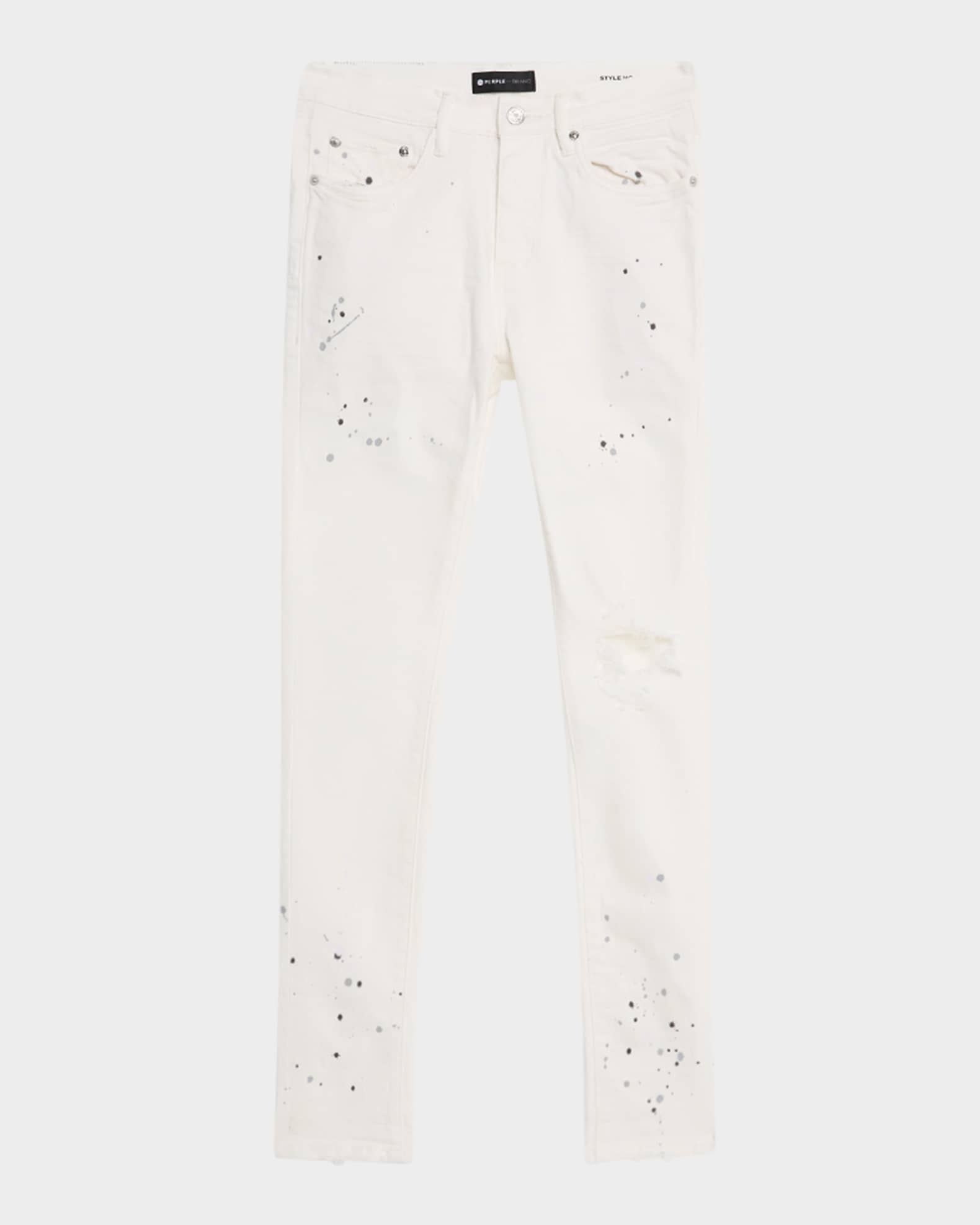 Men's P001 Optic White Paint Blowout Skinny Jeans 0