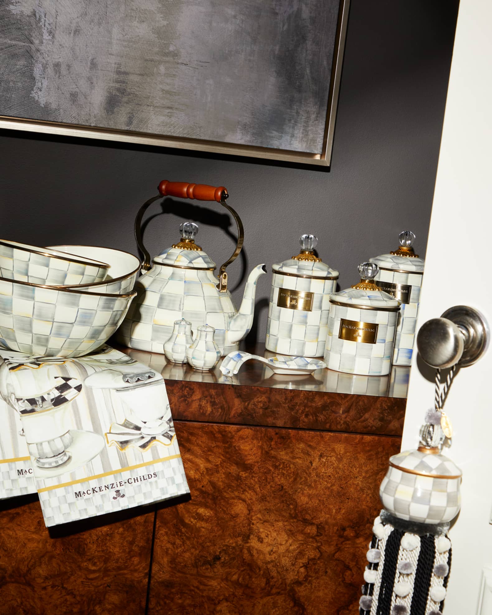 Sterling Check Enamel Salt Pepper Shakers 1