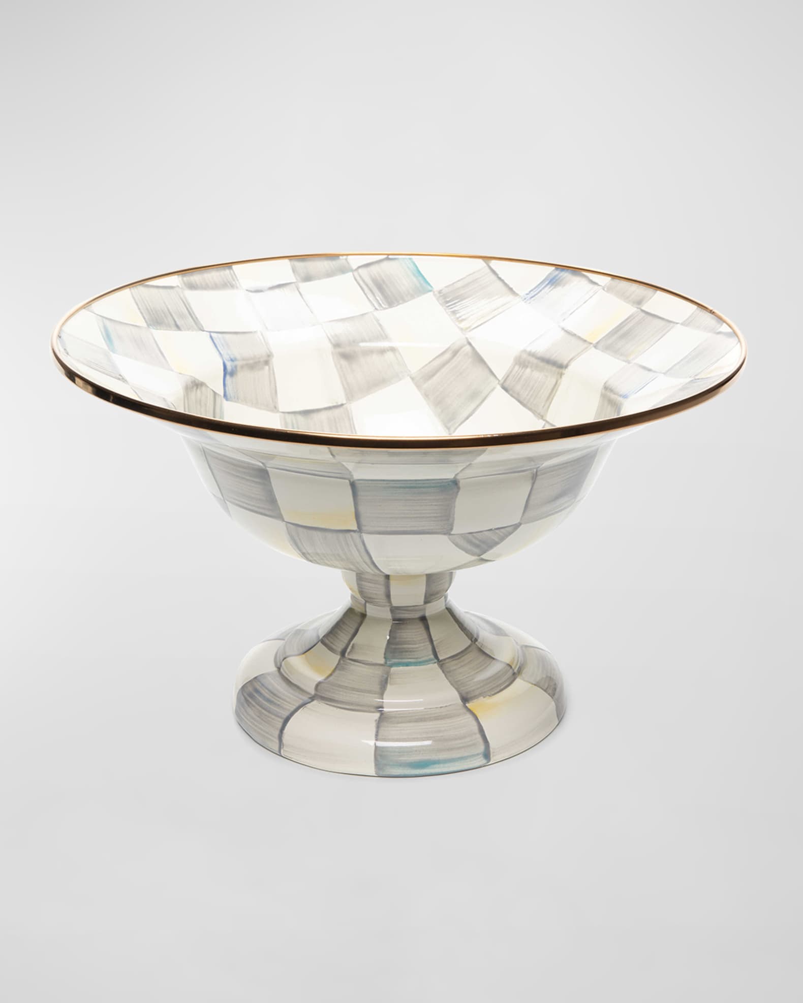Sterling Check Enamel Compote Bowl, Large 0