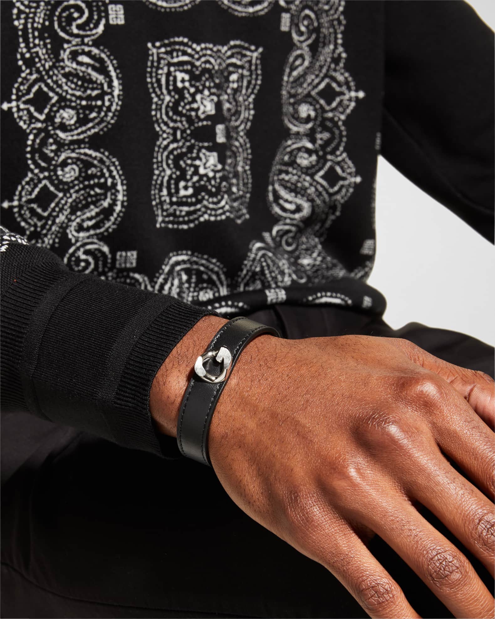 Givenchy Men's G-Chain Silvery Leather Bracelet | Neiman Marcus