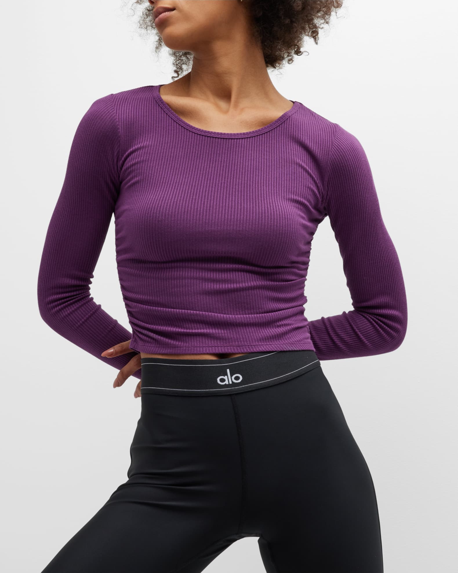 Alo Yoga Gathered LongSleeve Crop Top Neiman Marcus