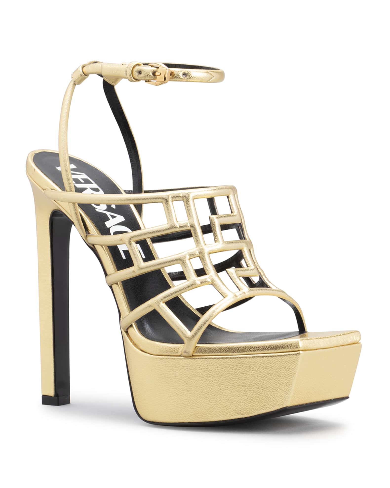 Versace Greca Maze Metallic Platform Sandals | Neiman Marcus