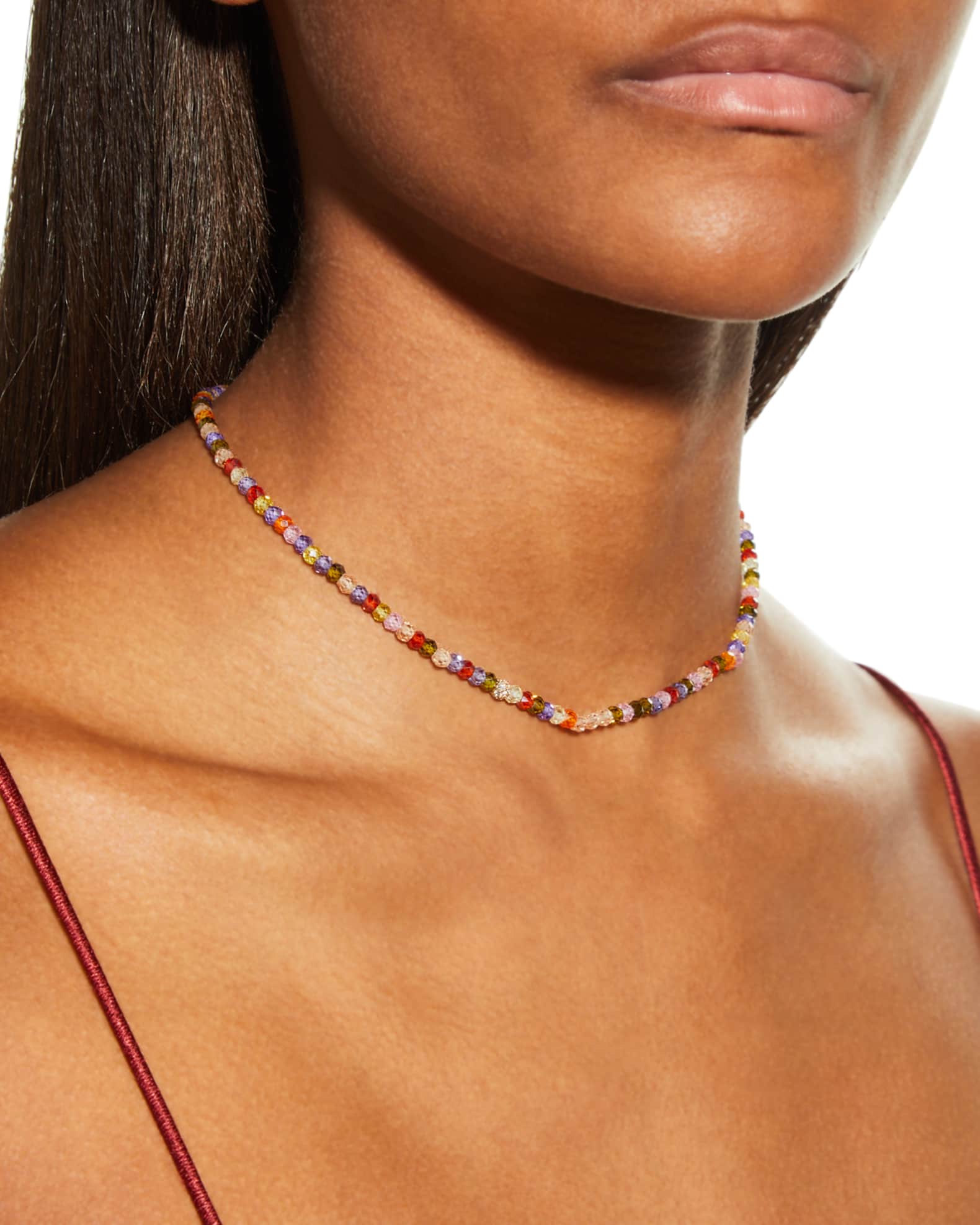 4mm Rainbow CZ Choker Necklace with Pave Diamond Ball 1