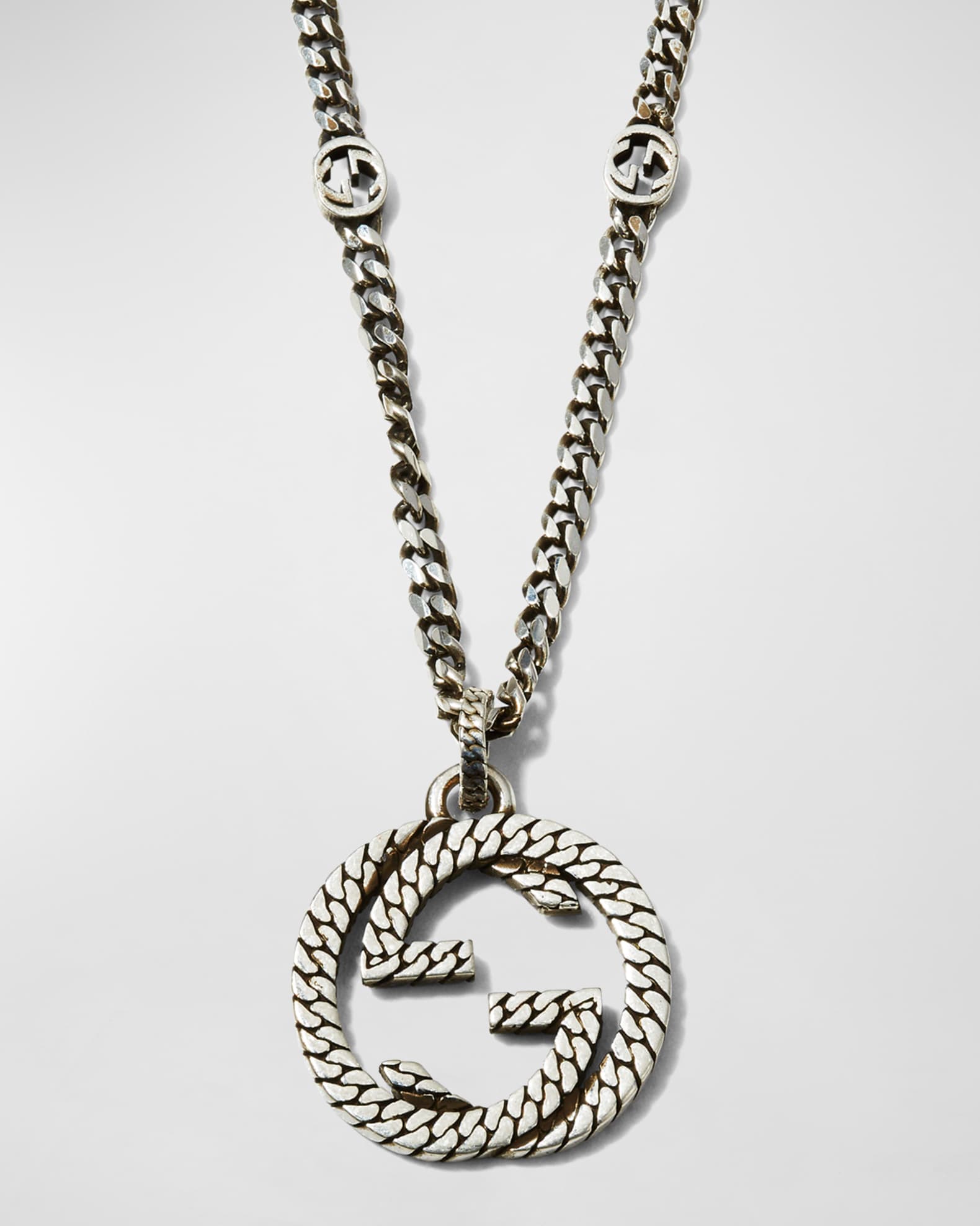 Gucci Men s Interlocking G Sterling Silver Pendant Chain Necklace