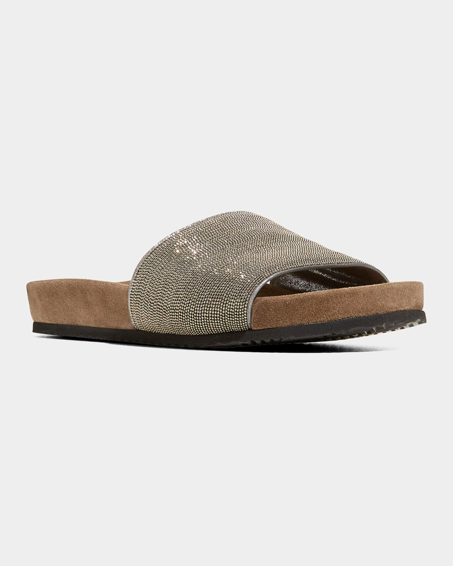 Brunello Cucinelli Monili Band Flat Pool Sandals | Neiman Marcus