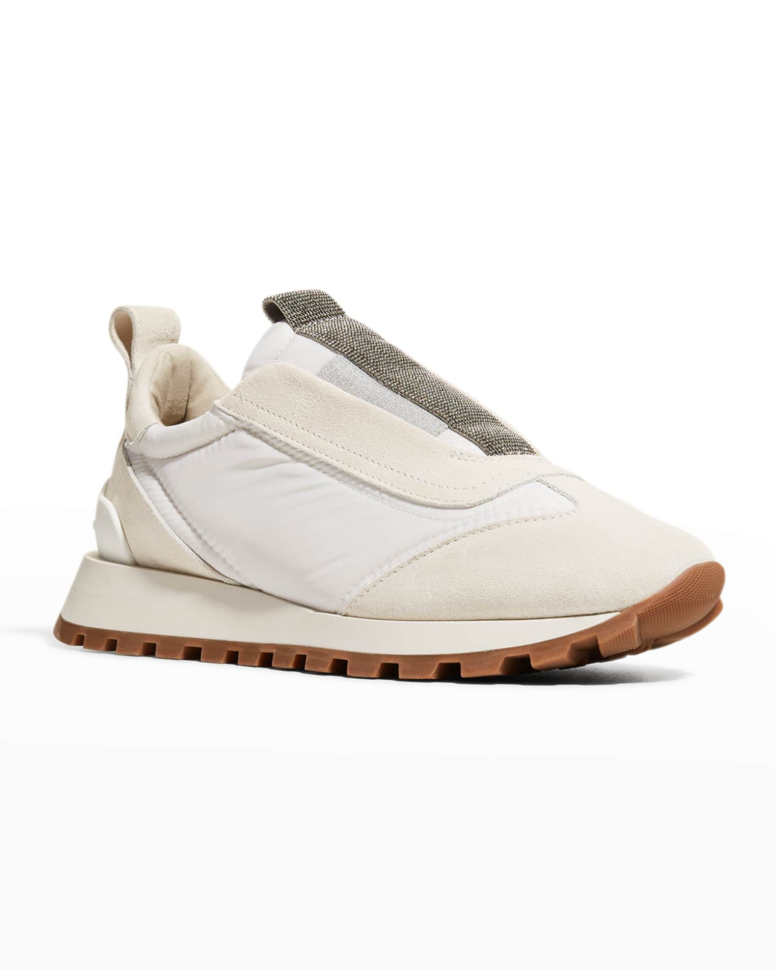 Mixed Leather Slip-On Runner Sneakers 1