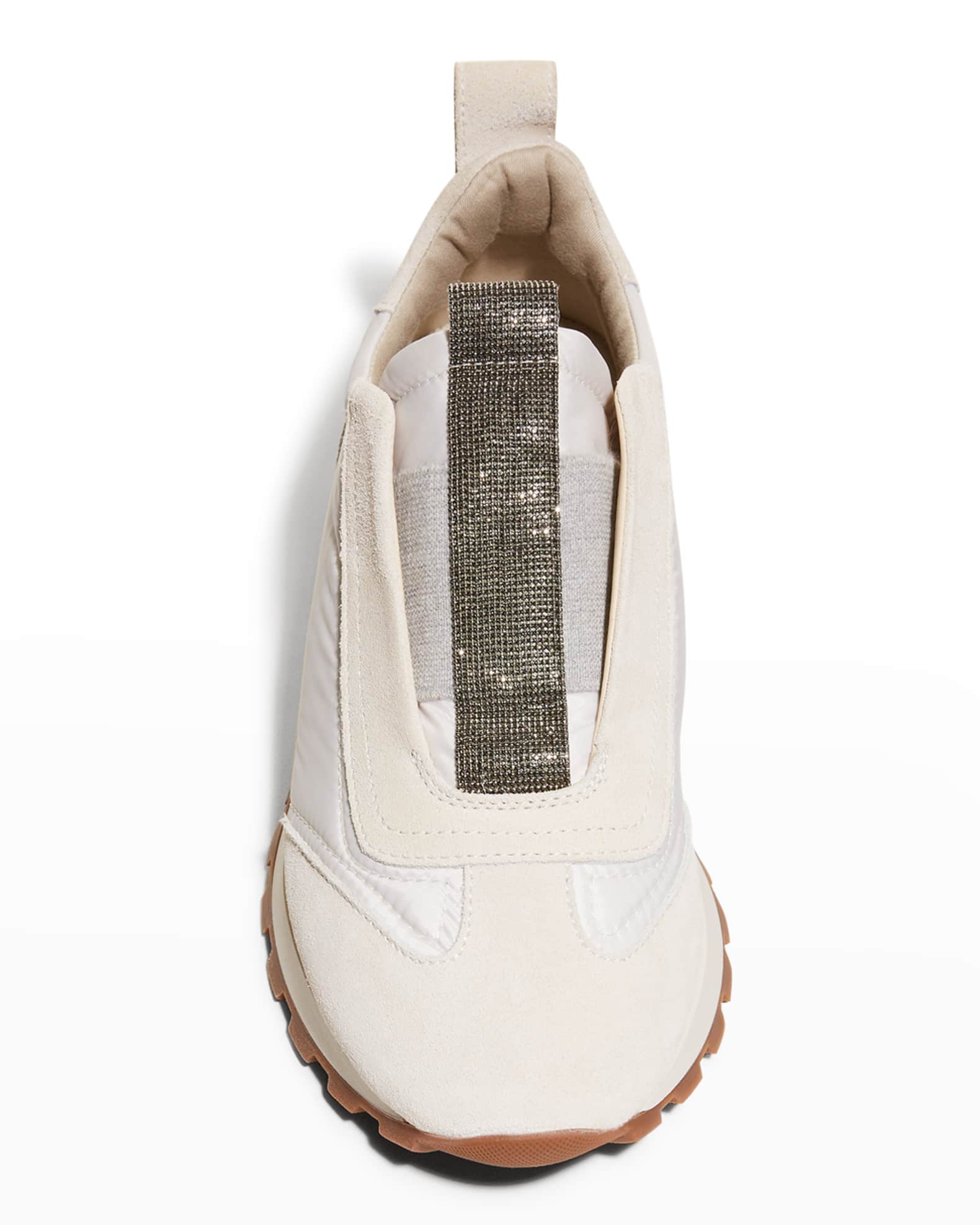 Brunello Cucinelli Mixed Leather Slip-On Runner Sneakers | Neiman Marcus