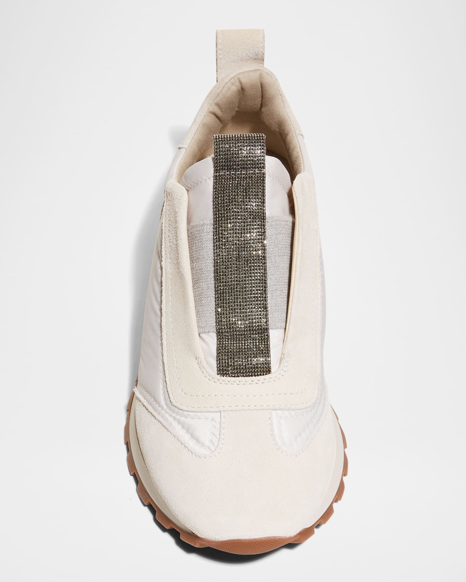 スニーカー Brunello Cucinelli Sneakers & Slip-On Brunello Cucinelli - White Suede & Nylon Monili Trim Slip On