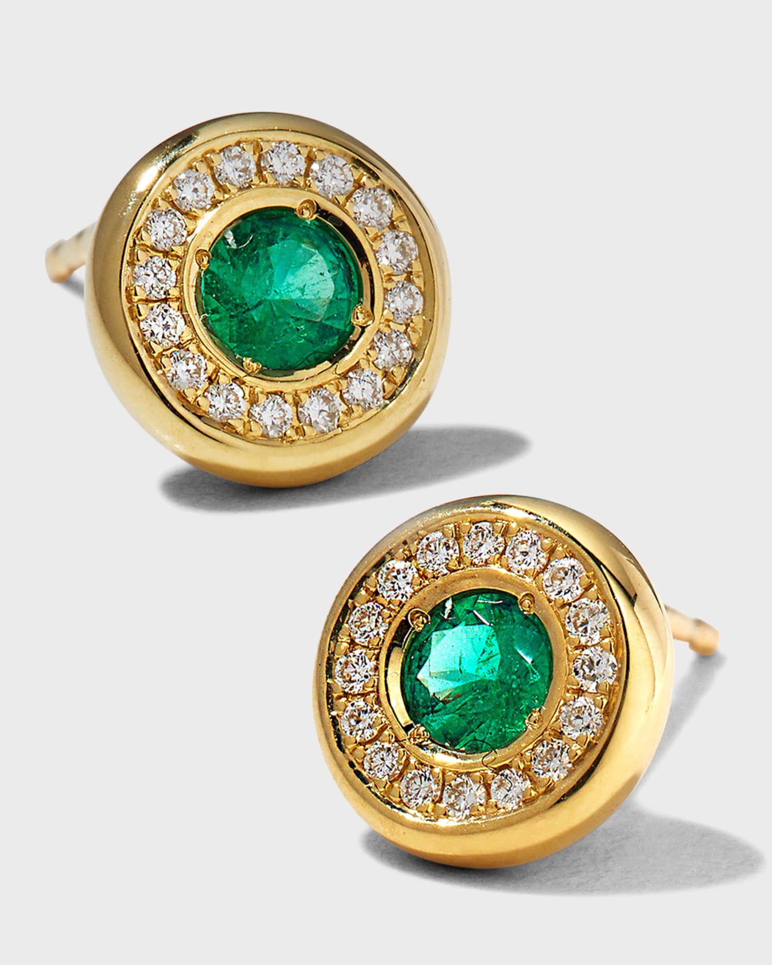 Yellow Gold Emerald Stud Earrings with Diamond Halo 0