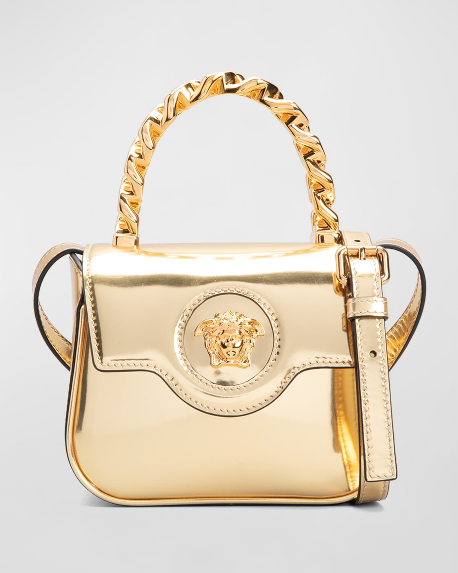 Versace Parfums Crossbody Bag Purse Handbag Gold Medusa Logo Chain Strap  NEW