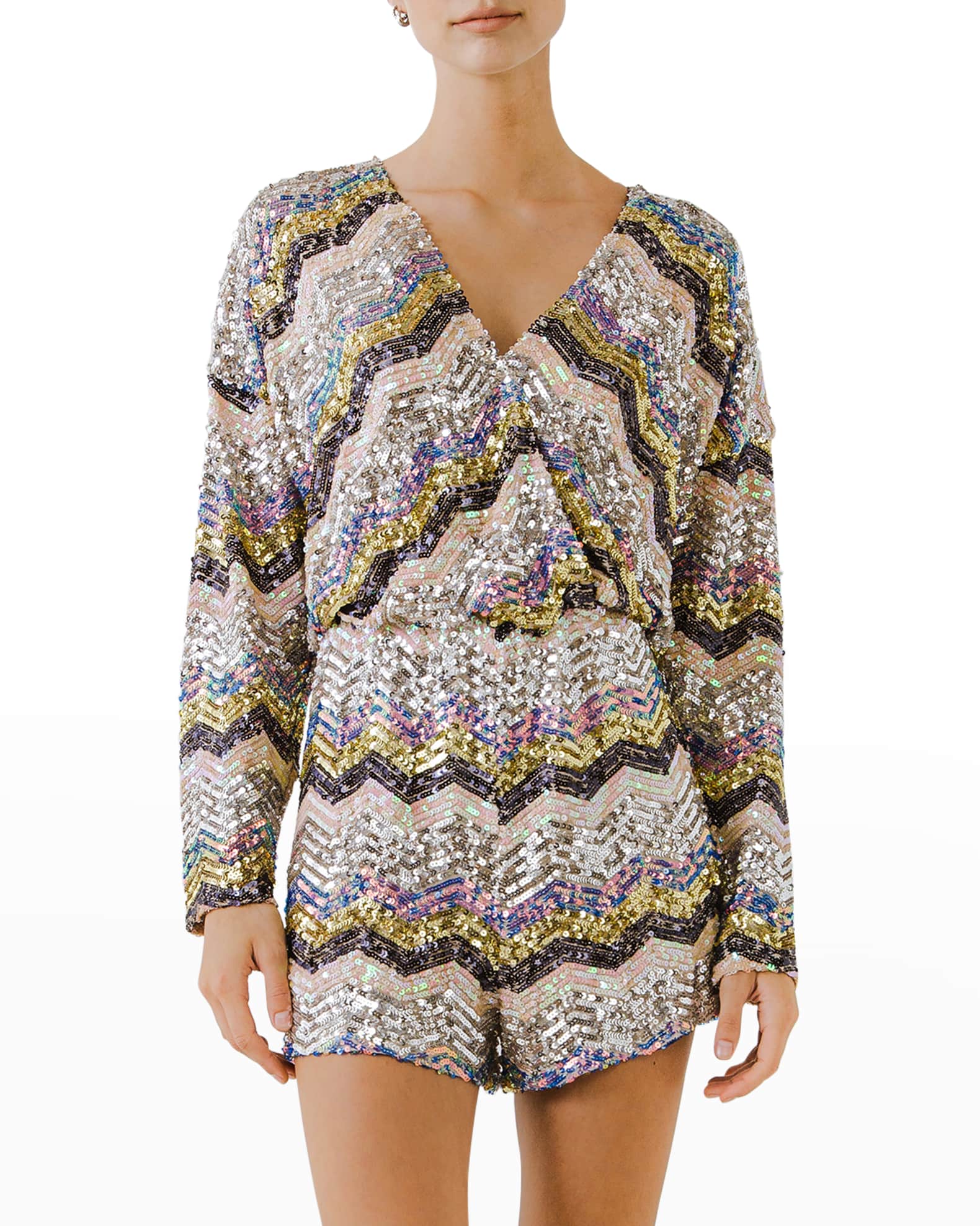 Endless Rose Multicolor Chevron Sequin Romper Neiman Marcus