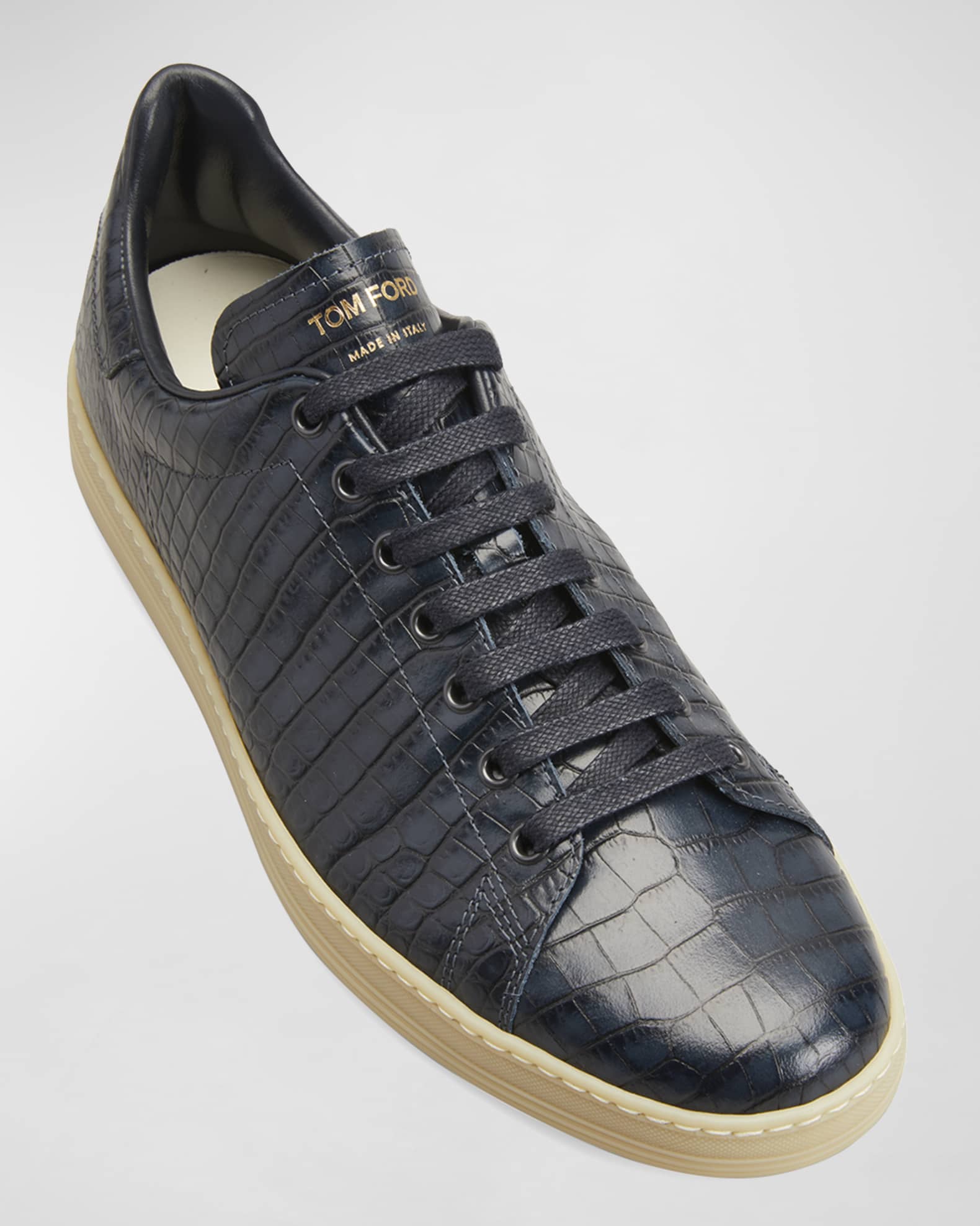 TOM FORD Men's Moc-Croc Leather Low-Top Sneakers | Neiman Marcus