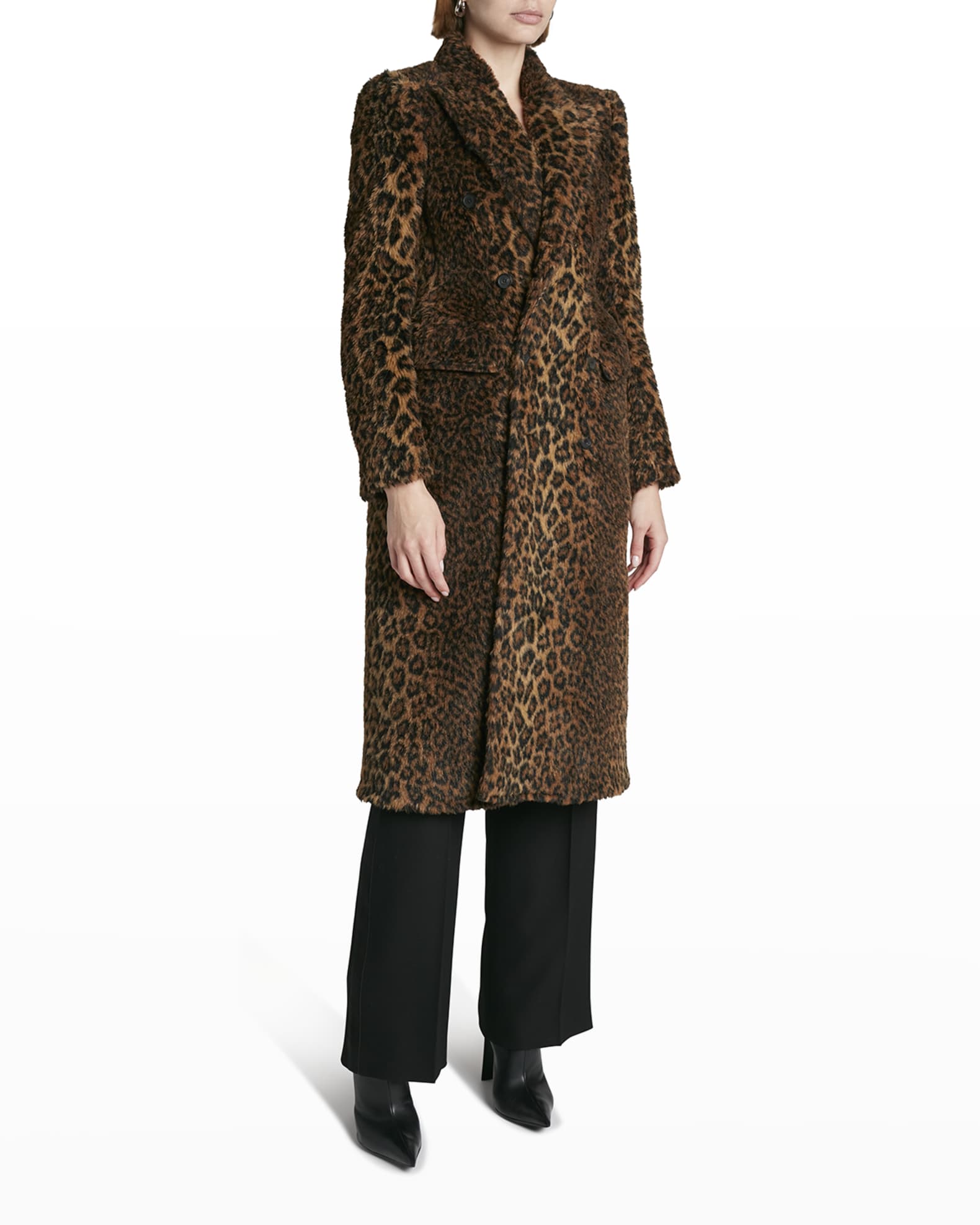 Leopard-Print Faux-Fur Double-Breasted Coat