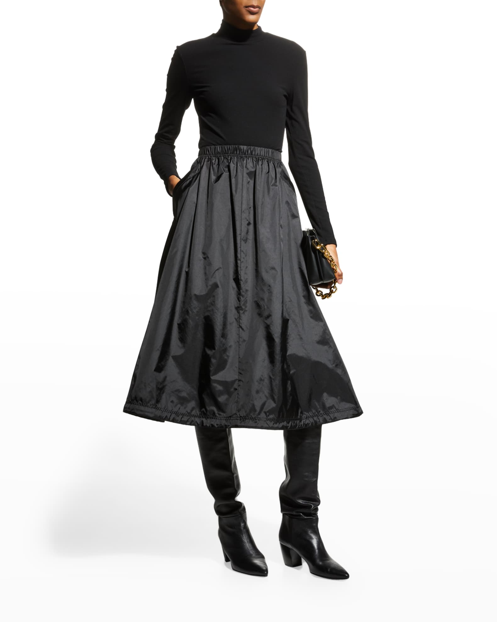 Balenciaga Gathered Nylon Midi Skirt | Neiman Marcus