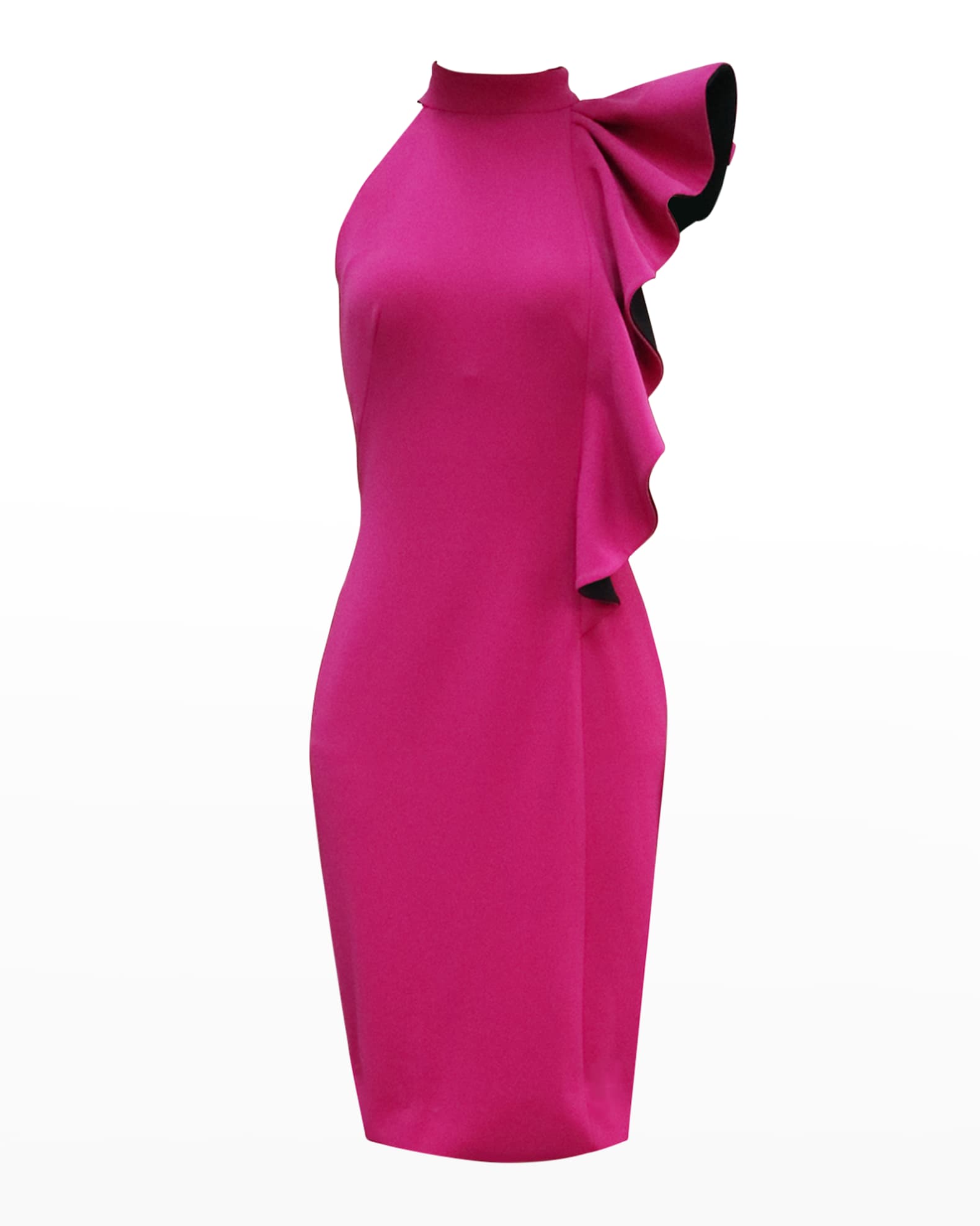 Tadashi Shoji Sleeveless Crepe Asymmetric Ruffle Dress | Neiman Marcus