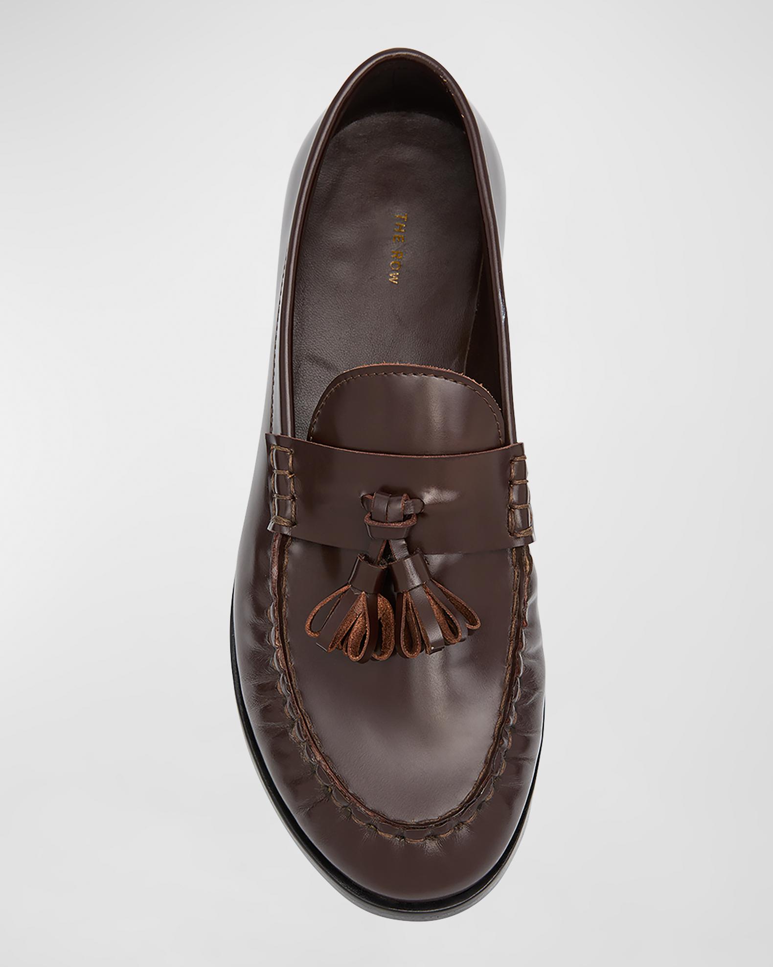 THE ROW Calfskin Tassel Boyfriend Loafers | Neiman Marcus