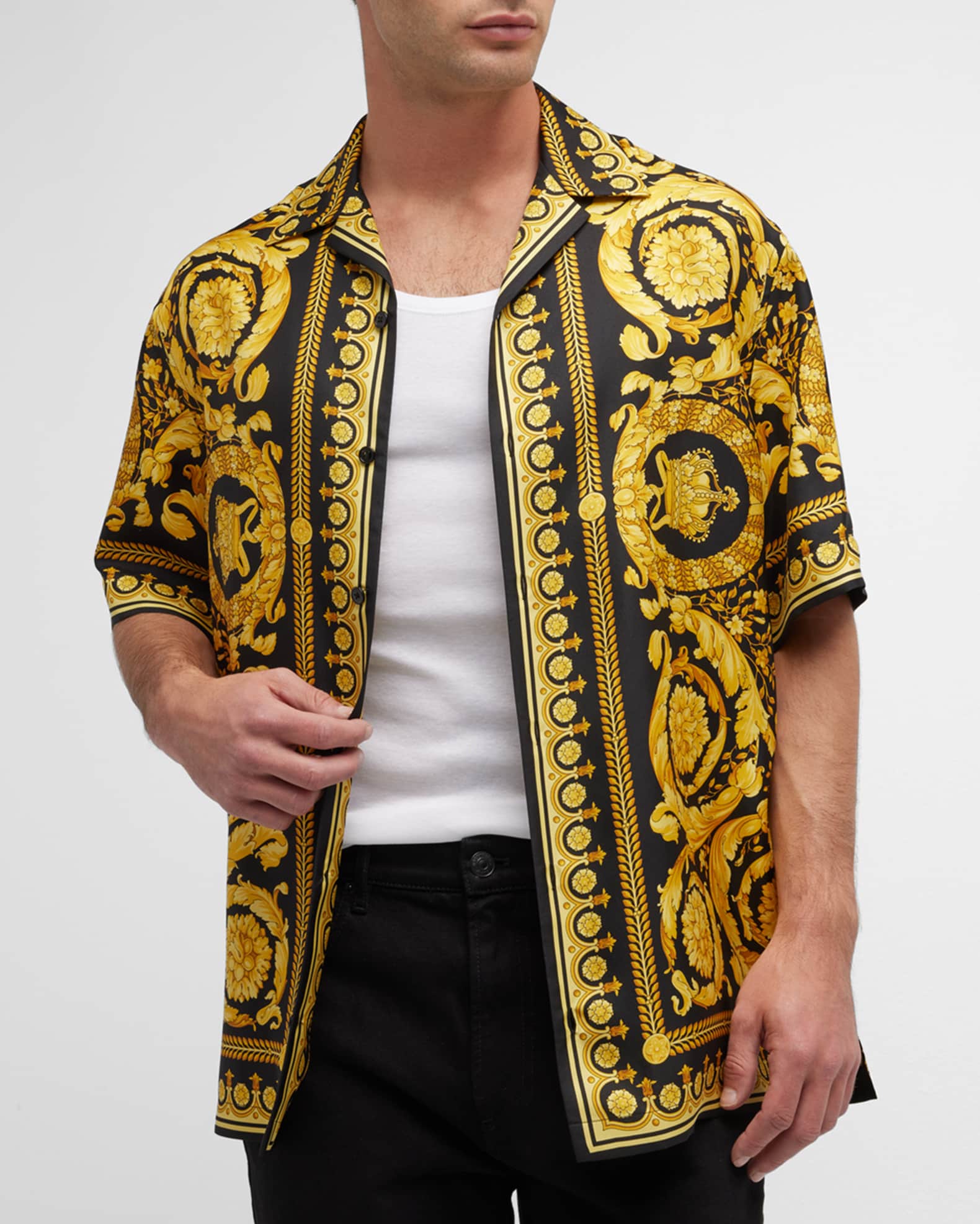 Versace Men's Barocco Silk Camp Shirt | Neiman Marcus