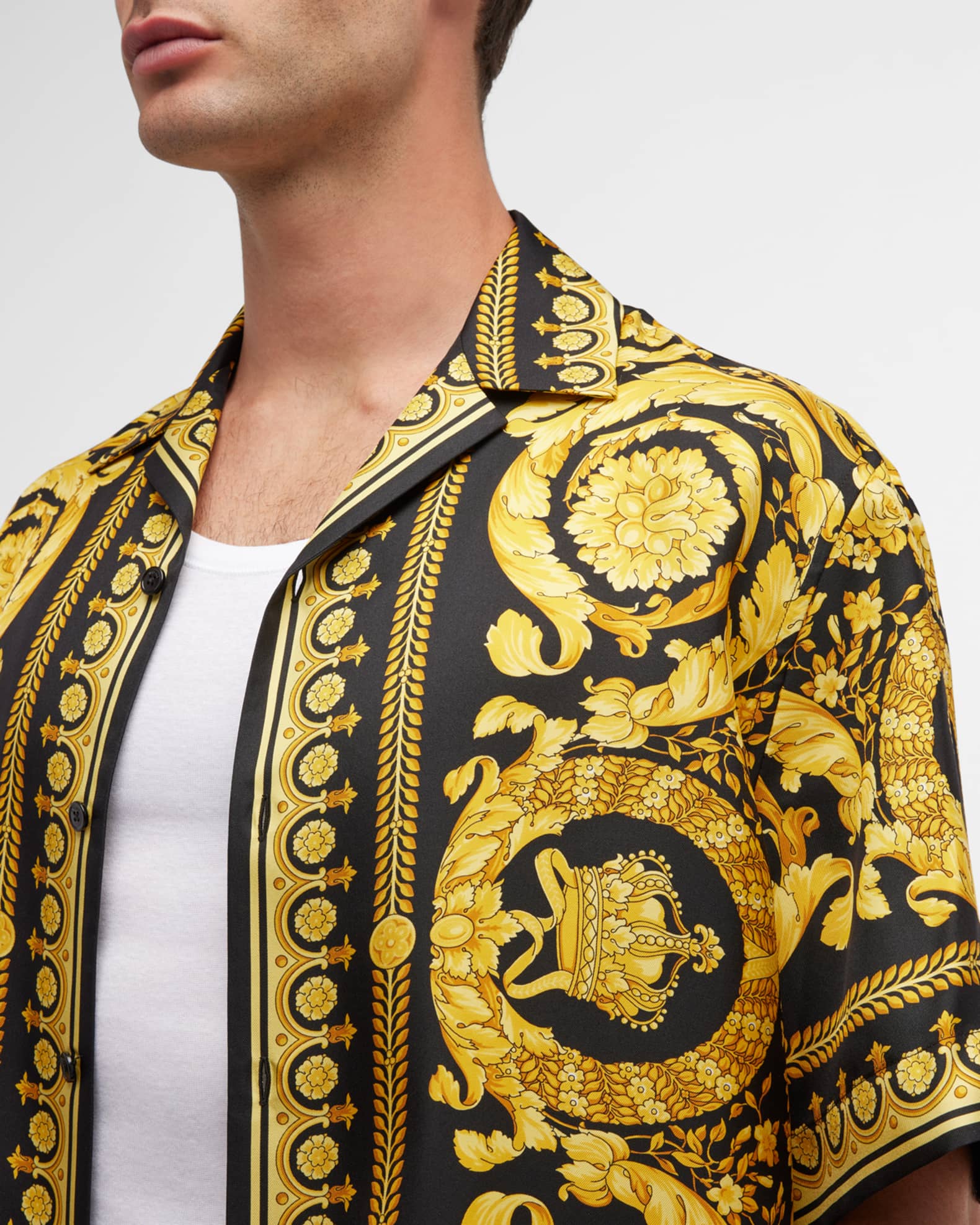 Versace Men's Barocco Silk Camp Shirt | Neiman Marcus