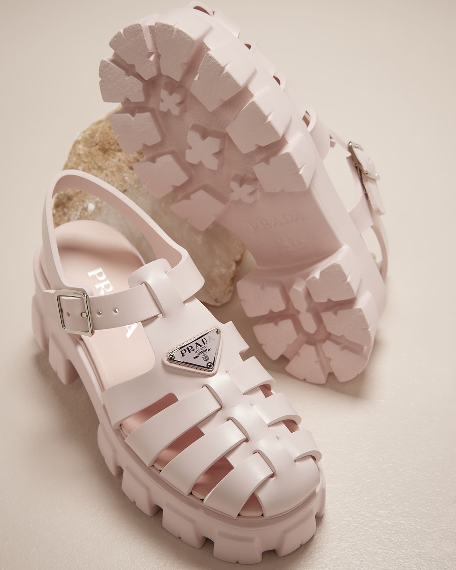Prada Rubber Logo Chunky-Sole Fisherman Sandals | Neiman Marcus