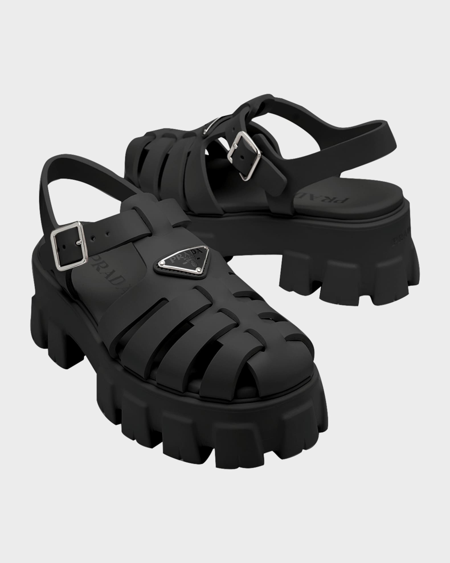Prada Rubber Logo Chunky-Sole Fisherman Sandals | Neiman Marcus