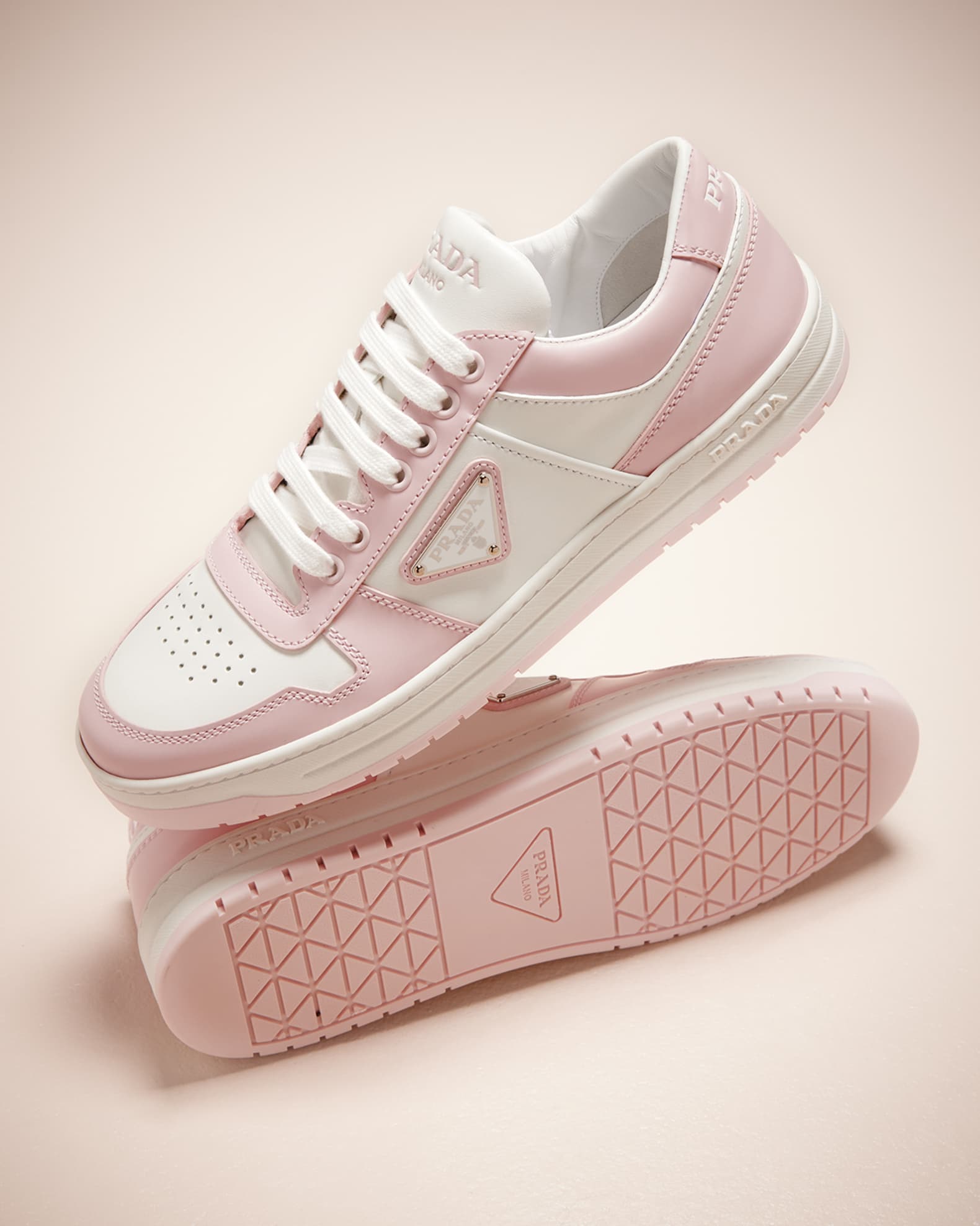 Prada Bicolor Leather Low-Top Court Sneakers | Neiman Marcus