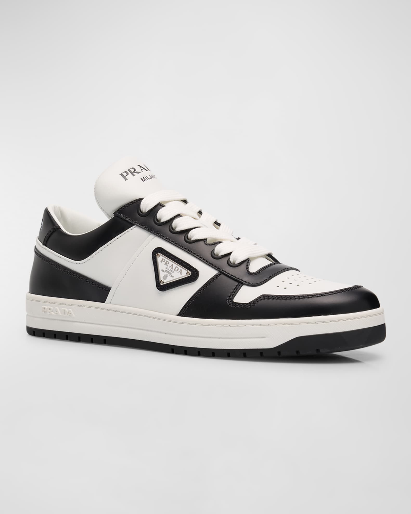 Prada Bicolor Leather Low-Top Court Sneakers | Neiman Marcus