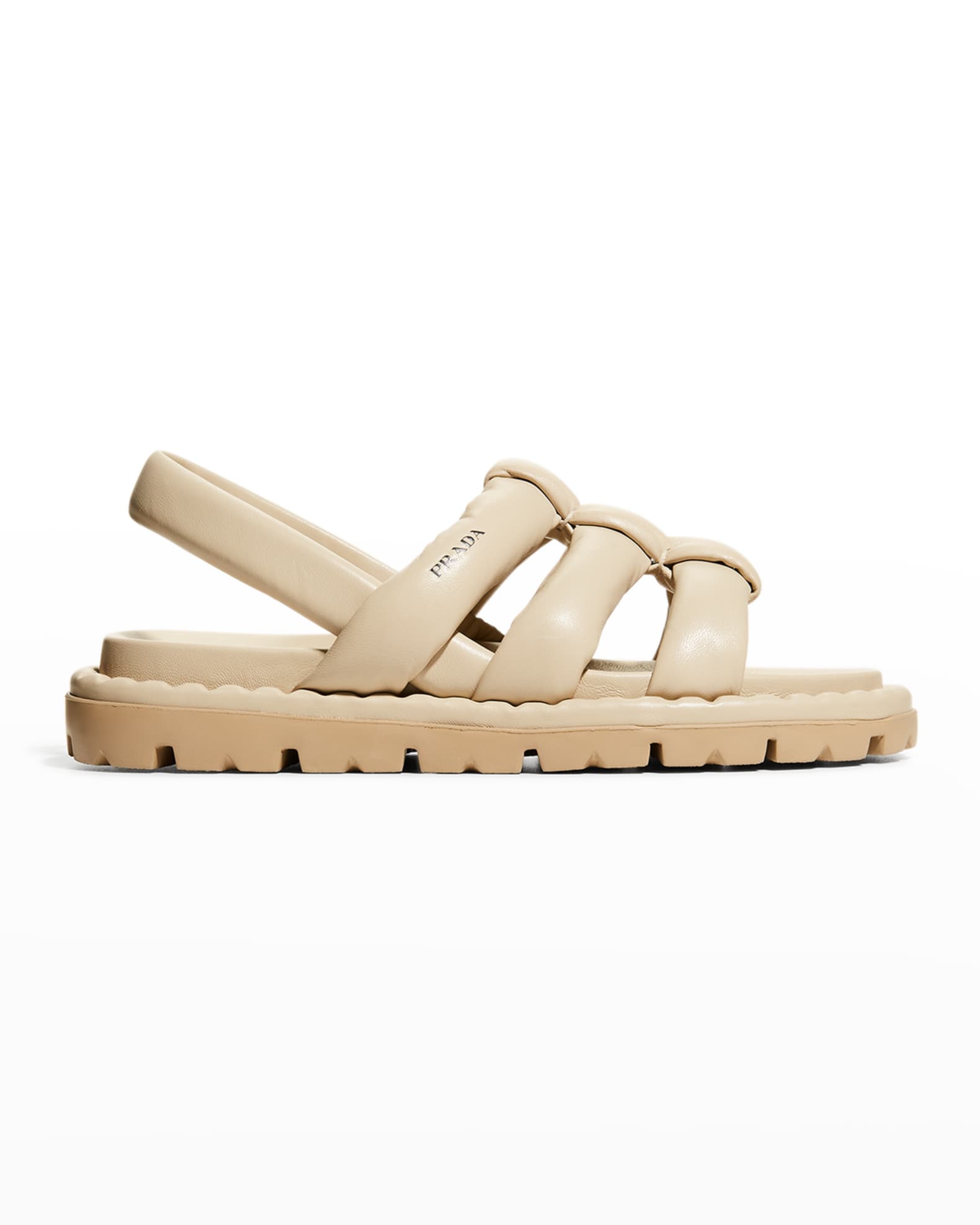 Prada Puffy Lambskin Slingback Sport Sandals | Neiman Marcus