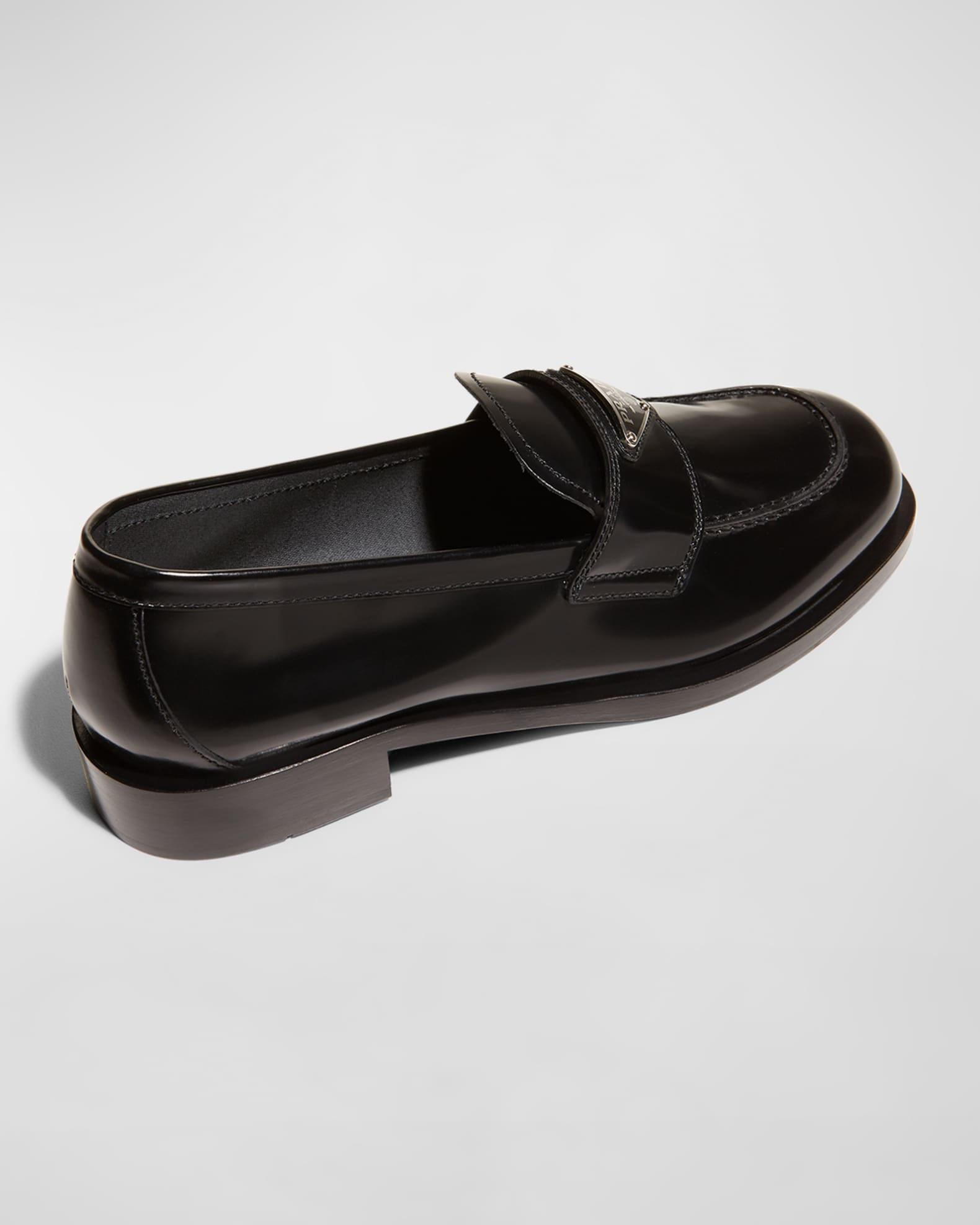 Prada Calfskin Logo Flat Loafers | Neiman Marcus