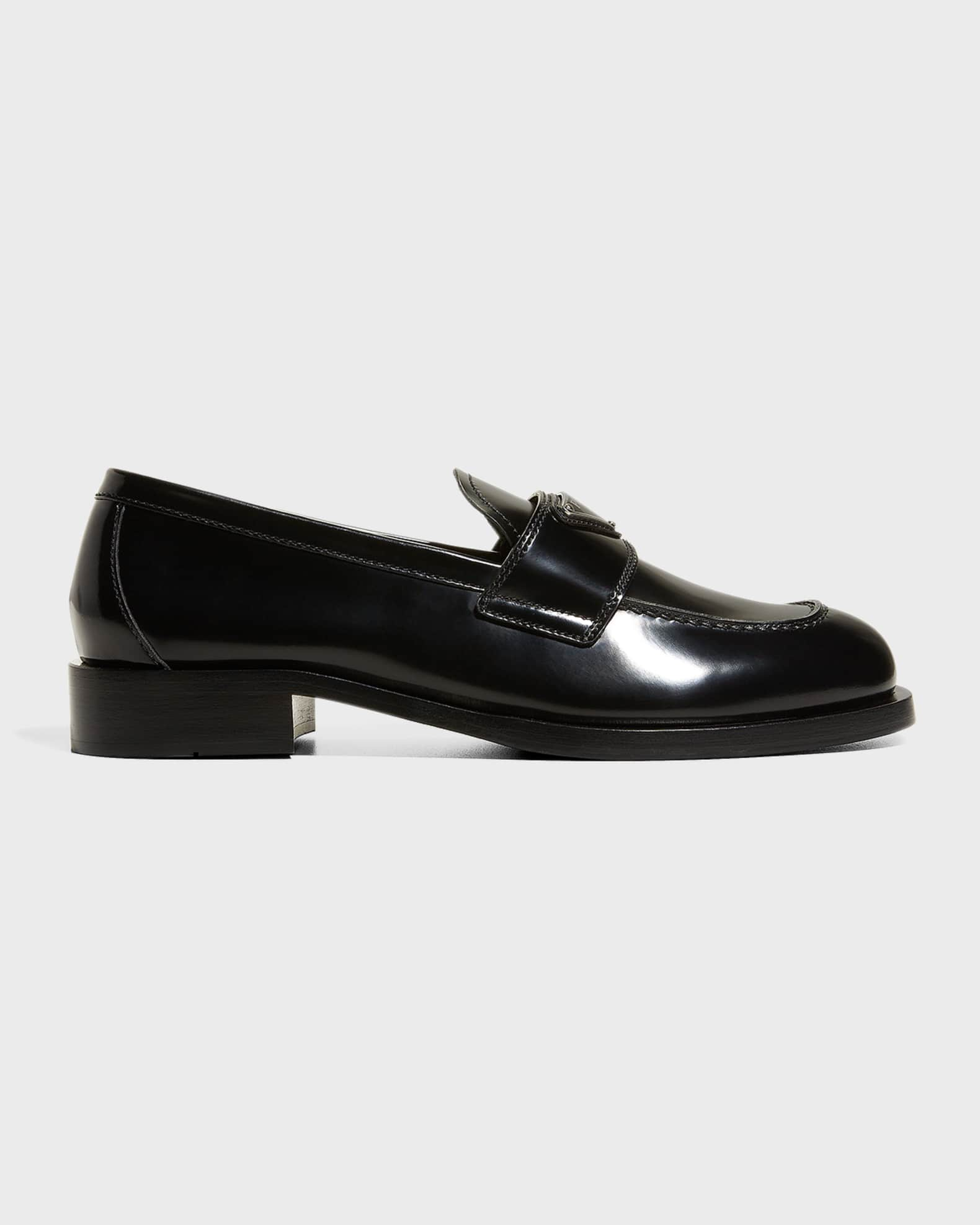 Prada Calfskin Logo Flat Loafers | Neiman Marcus