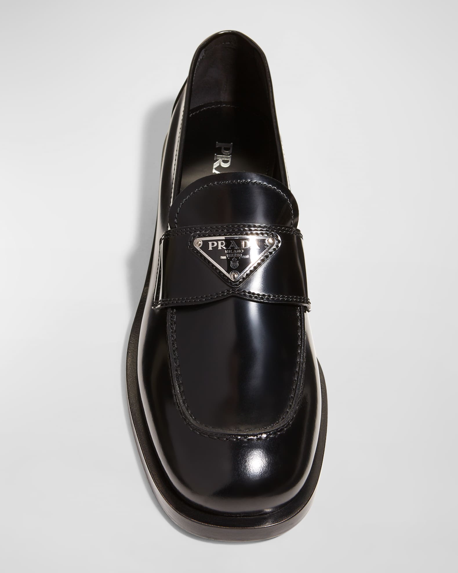 Prada Calfskin Logo Flat Loafers | Neiman Marcus