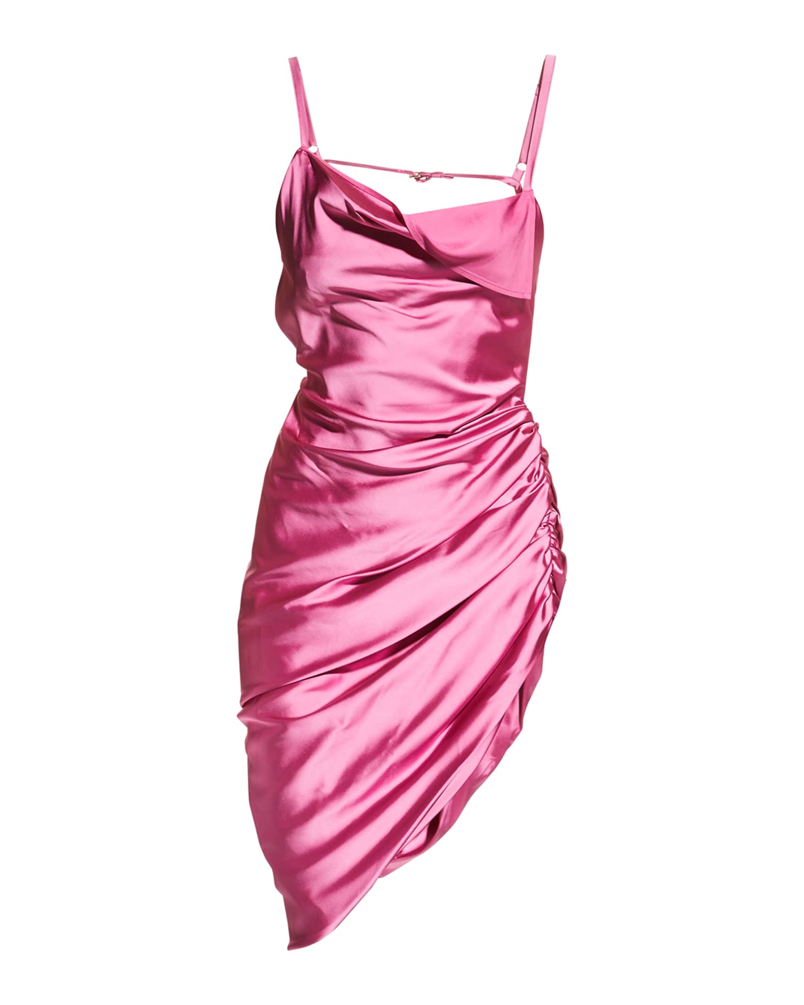Jacquemus Saudade Asymmetric Ruched Open-Back Mini Dress | Neiman Marcus