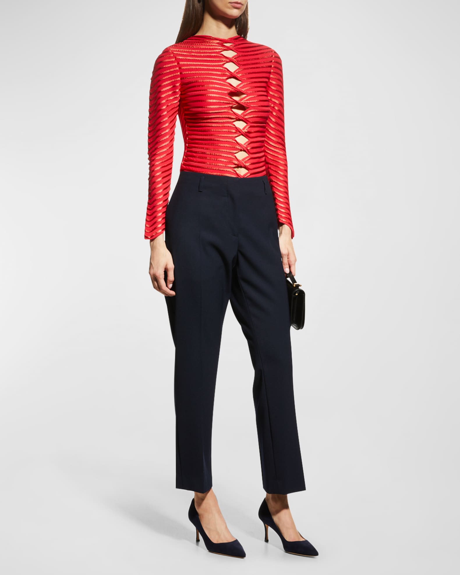 Giorgio Armani Striped Twist-Cutout Top | Neiman Marcus