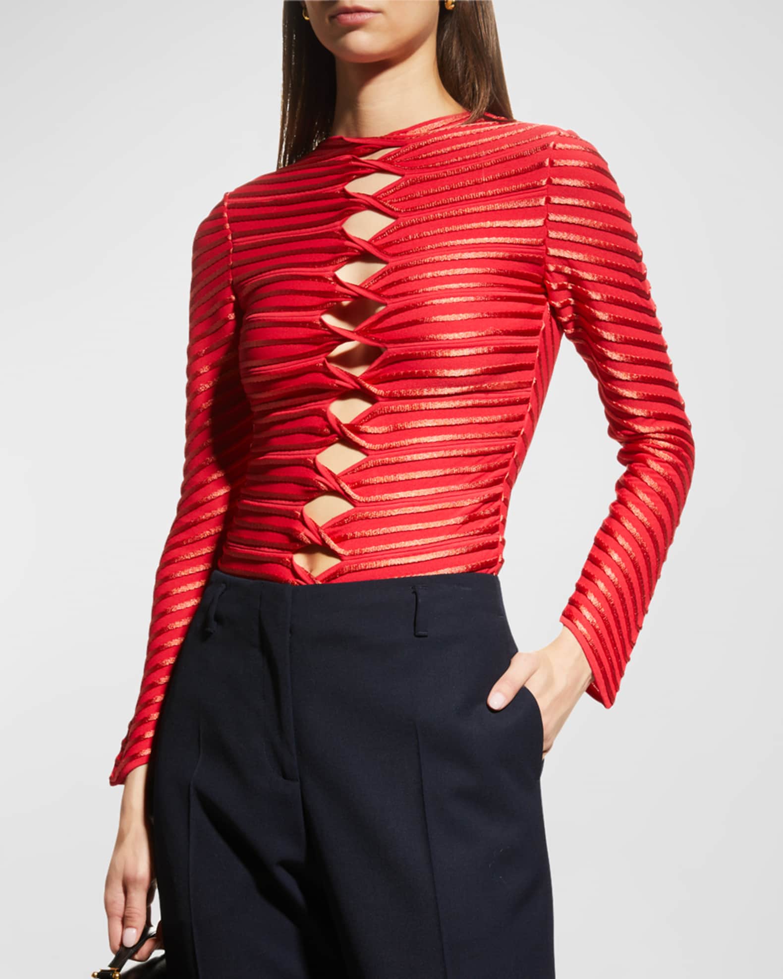 世界有名な Giorgio Armani Marcus Neiman | Top Twist-Cutout Striped トップス