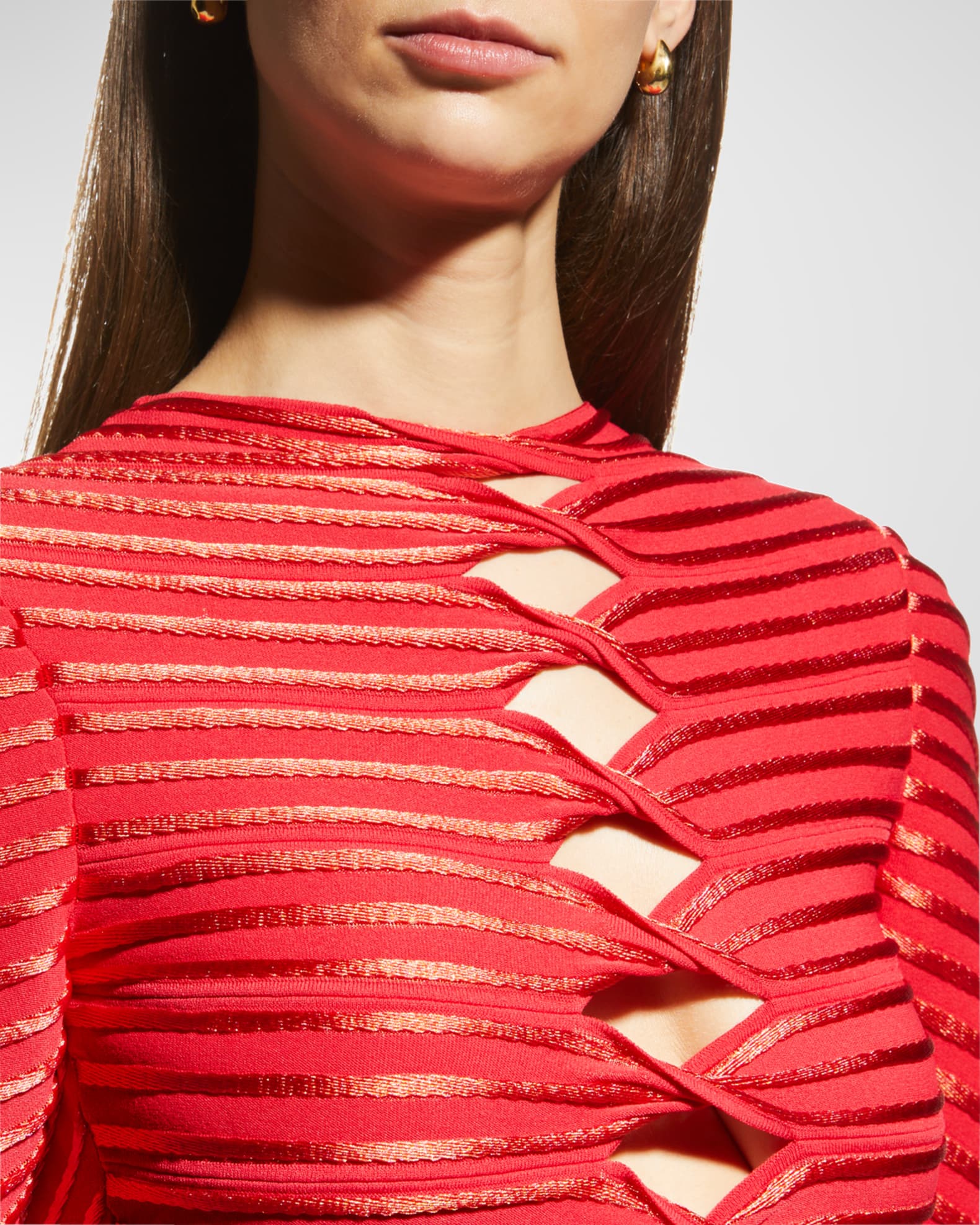 Giorgio Armani Striped Twist-Cutout Top | Neiman Marcus