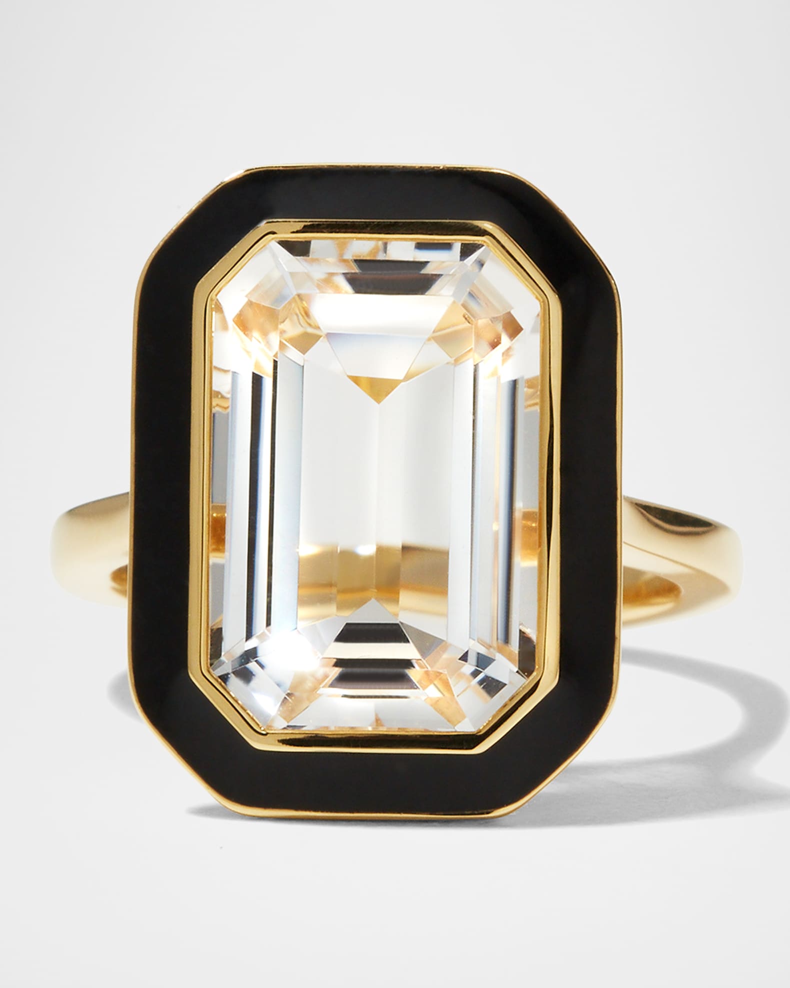 18K Queen Rock Crystal Black Enamel Ring, Size 6.5 0